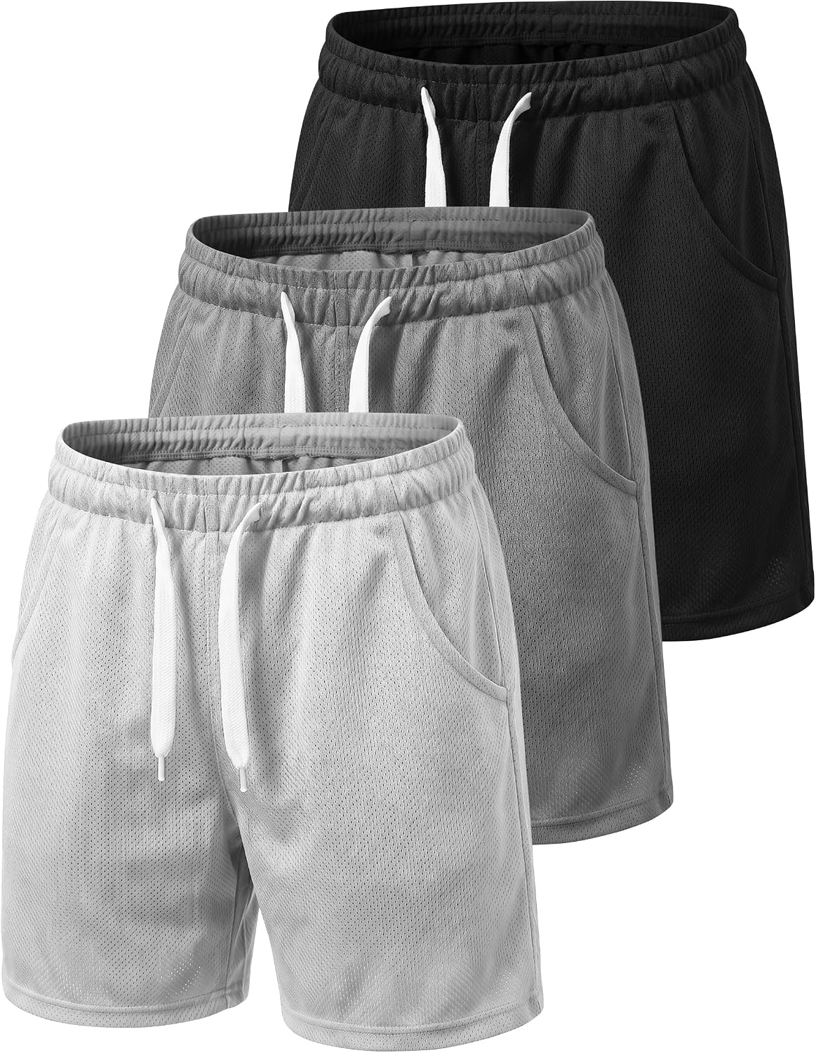 VOGRYE Boys Athletic 3 PackYouth Quick Dry Basketball Soccer with Pockets and Drawstring Waist, Kids Active Sports Shorts