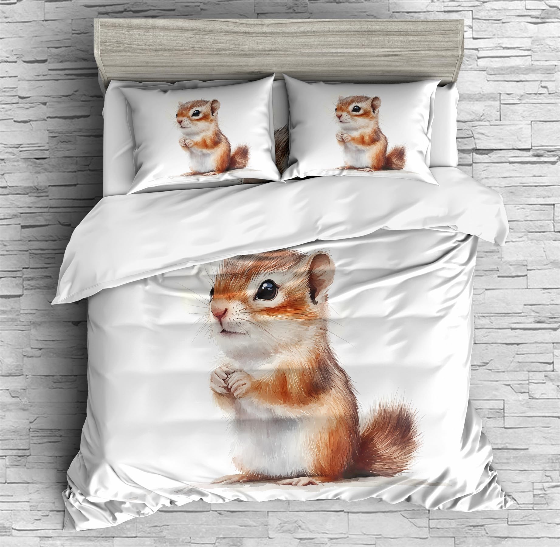 REALIN Cartoon Chipmunk Themed Duvet Cover Set Nature Chipmunk Animal Bedding Girl Boy Kids Bed Sets 3/4PCS Quilt Covers/Sheets/Pillow Shams,Twin/Full/Queen/King (A,Twin-172x218cm-3PCS)