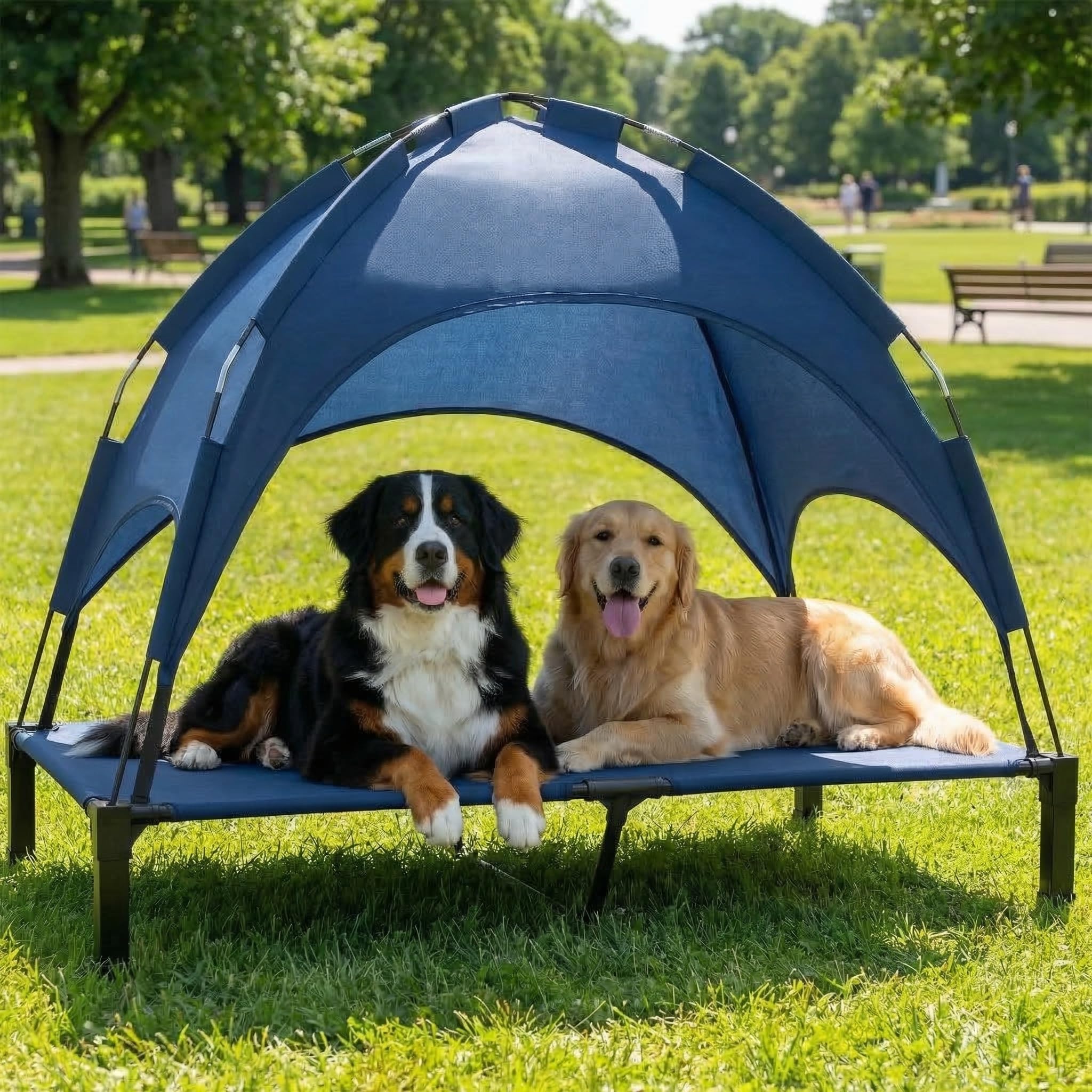 Photo 1 of ***DIRTY***Elevated Dog Bed with Canopy Raised Pet Cot for Large Dogs, Outdoor Dog Cot with Removable Sun Shade Tent, Breathable Mesh Portable Dogs Cot for Camping, Beach, Backyard, Outdoor Use