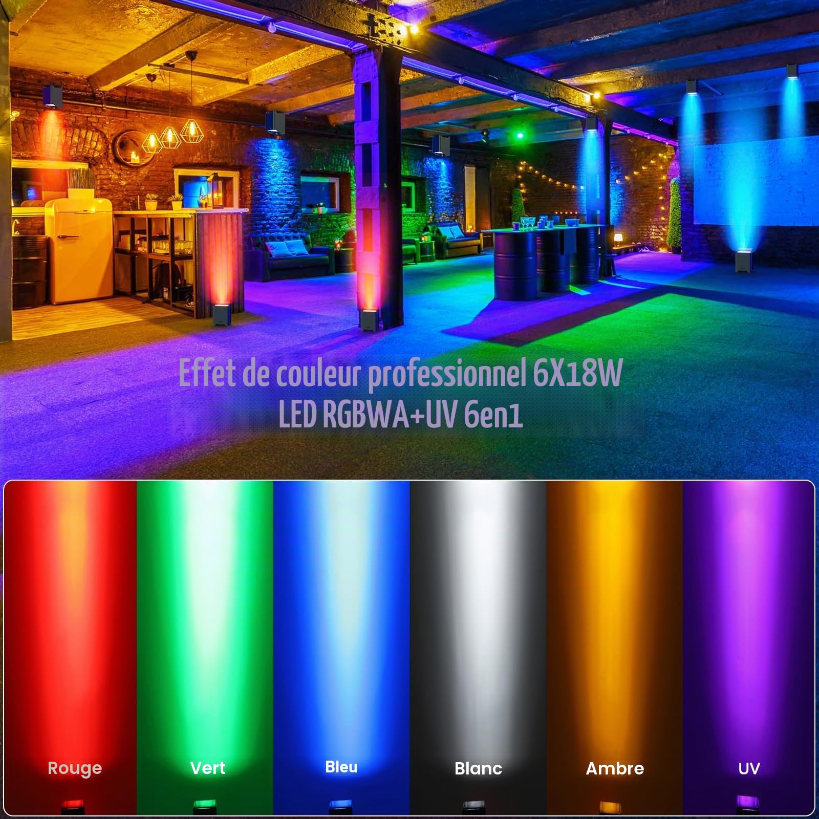 2PCS Projecteur LED Par Batterie Rechargeable, 6 x 18 W RGBWA+UV Lumière de Scène avec Télécommande, Lumières Disco 9600mAh/APP/DMX512 LED pour Mariage DJ église Extérieur Danse de Noël