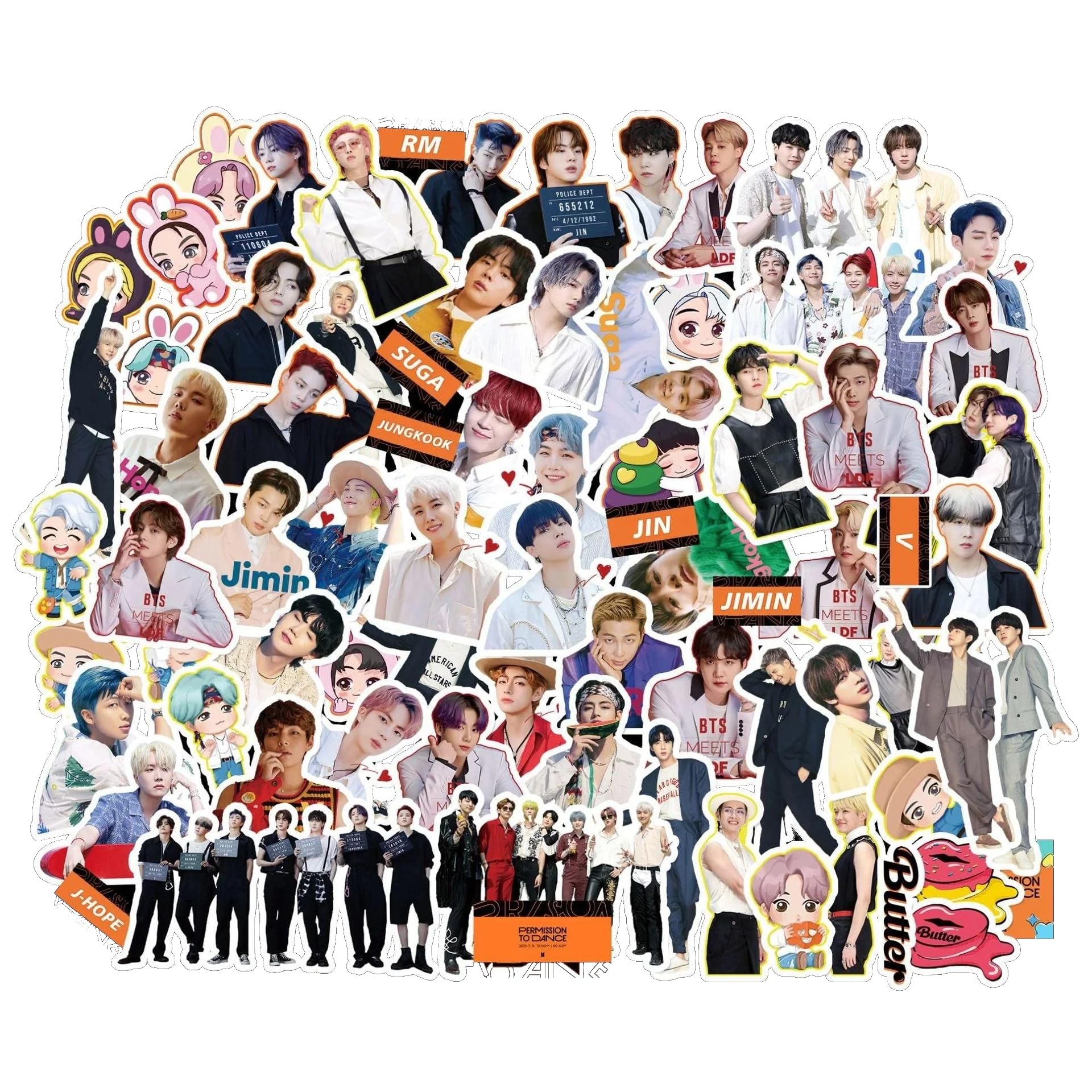 Careflection 85 Pcs BTS PTD Permission to Dance x Butter Stickers Pack, Waterproof Non Repeating for Water Bottle, Laptop, Skateboard, Helmet, Car Decals, Perfect Gifts for Kids,Teens,Girls,Adults