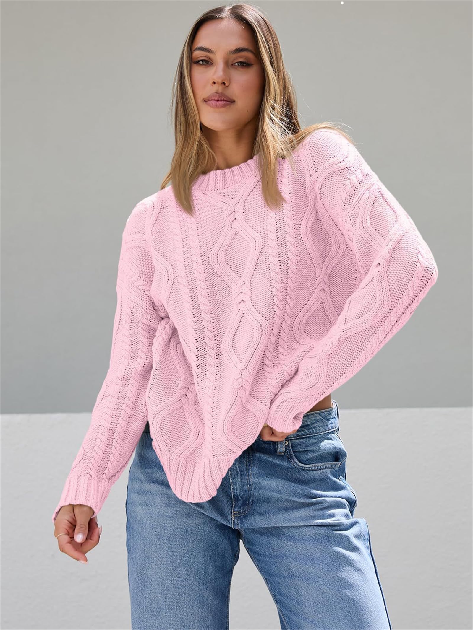 Maglioni girocollo da donna oversize in maglia a trecce 2026 casual vintage moda moda pullover maglioni top