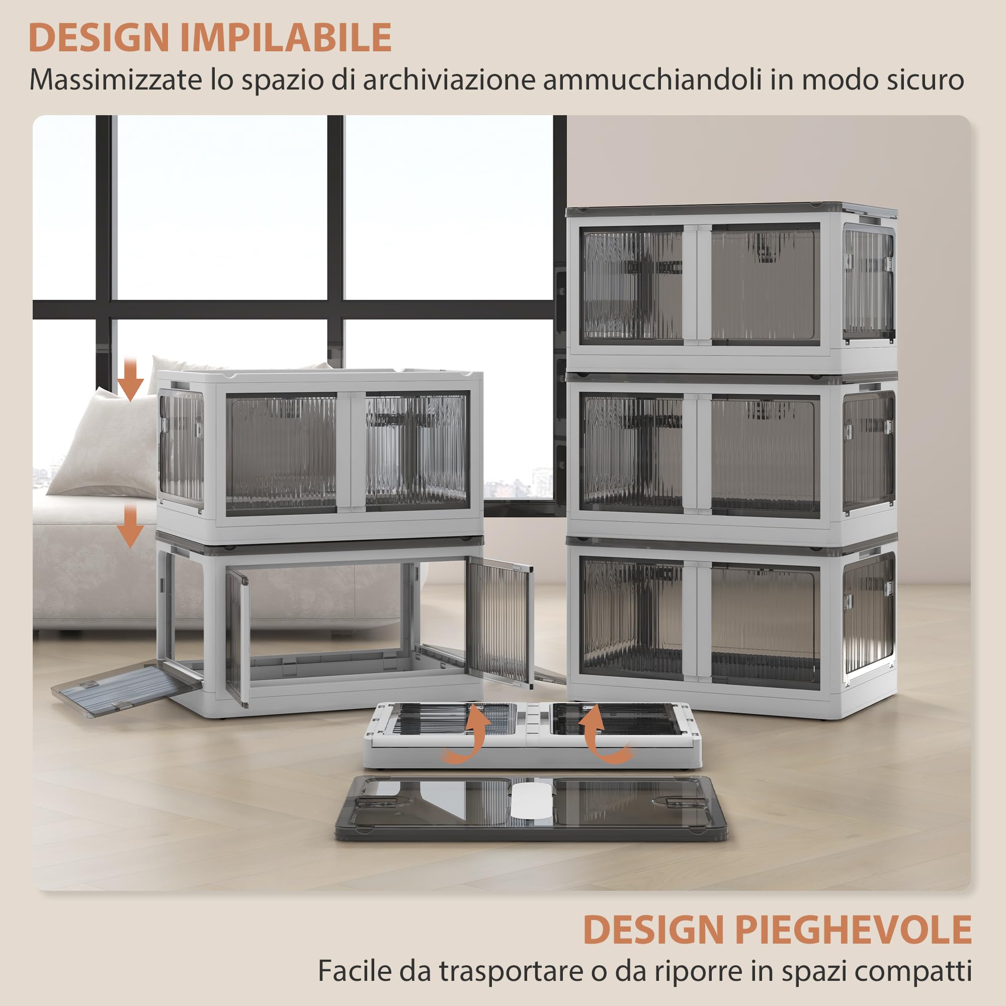 HOMCOM Contenitore in Plastica Impilabile Pieghevole con Ruote 69L Bianco