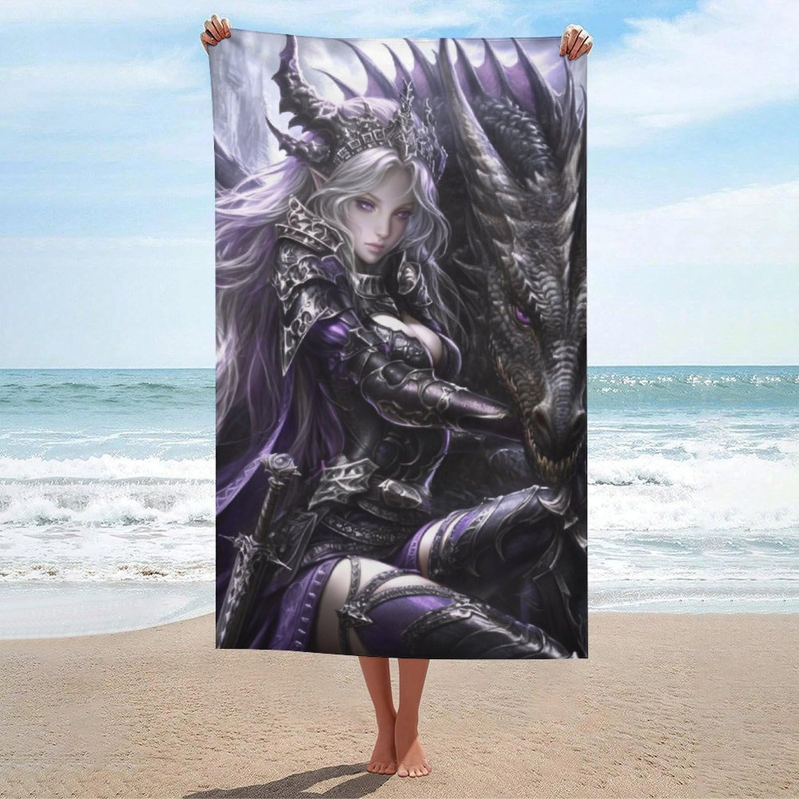 Serviette de bain microfibre compacte motif Dragon Queen