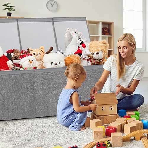 Miniatura 7 de Patelai Caja de juguetes grande plegable y resistente con tapa y asas, caja de juguetes de Navidad, organizador de almacenamiento para sala de