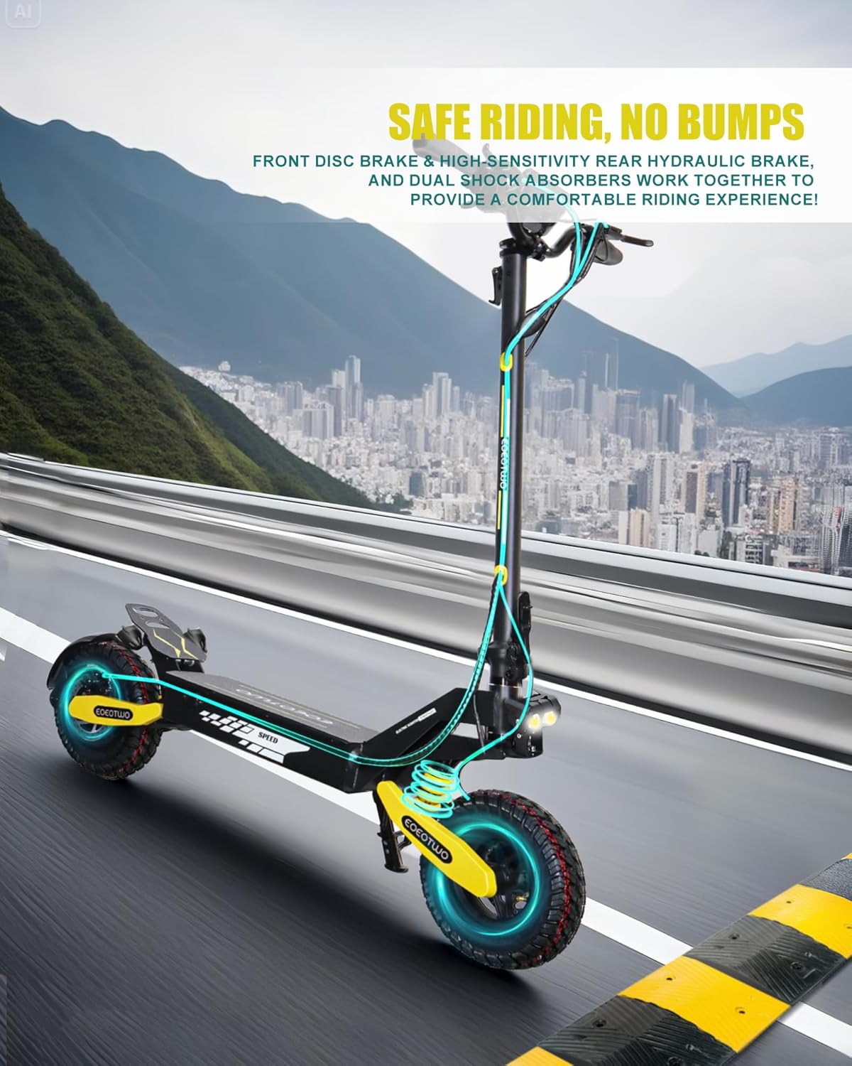 Off Road Electric Scooter for Adults, 2400W Motor E Scooter, 40 MPH Top Speed & 45 Miles Long Range, 11" Off-Road Tires, Kick Scooter Foldable Fast e-Scooter APP Control (52V 23.4Ah)