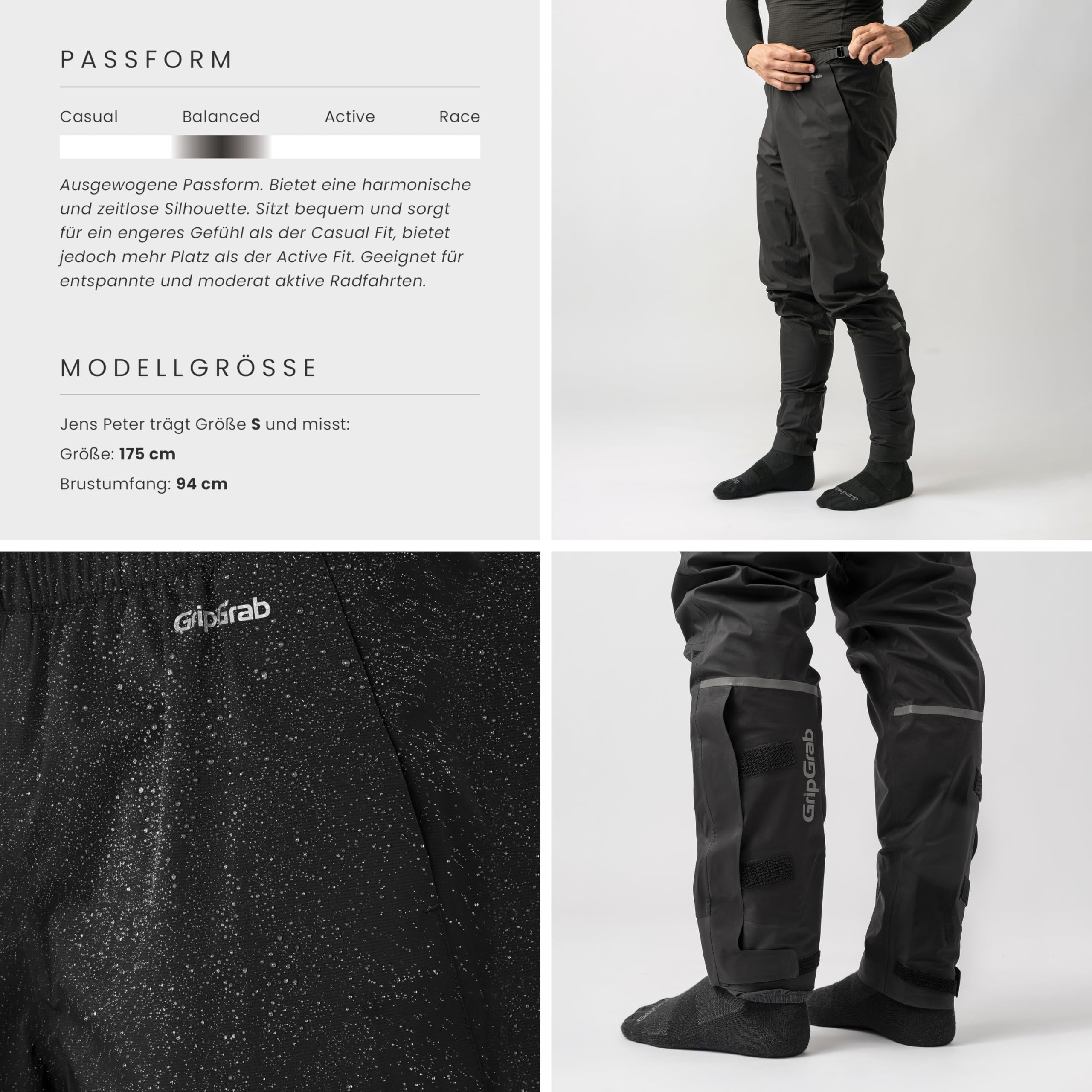 GripGrab EXPLR wasserdichte Fahrrad Regenhose Herren & Damen Überhose Lang | Leichte, atmungsaktive Rad Regenbekleidung mit 10.000 mm Wassersäule, 40K Atmungsaktivität, Klettverschluss und Reflektoren