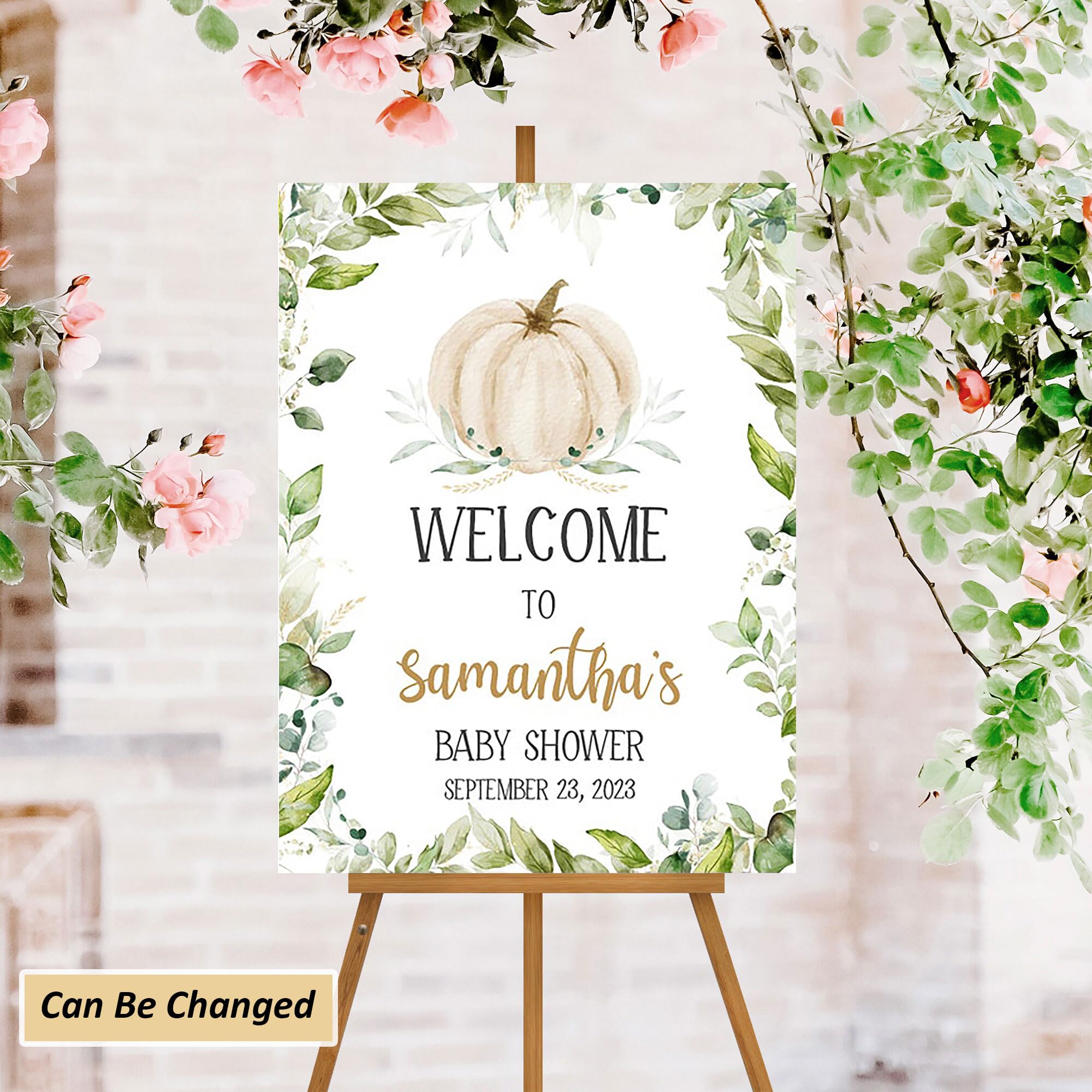 Custom Greenery Pumpkin Baby Shower Welcome Sign, Fall Baby Shower Welcome Poster, Gender Neutral Autumn Baby Shower Sign