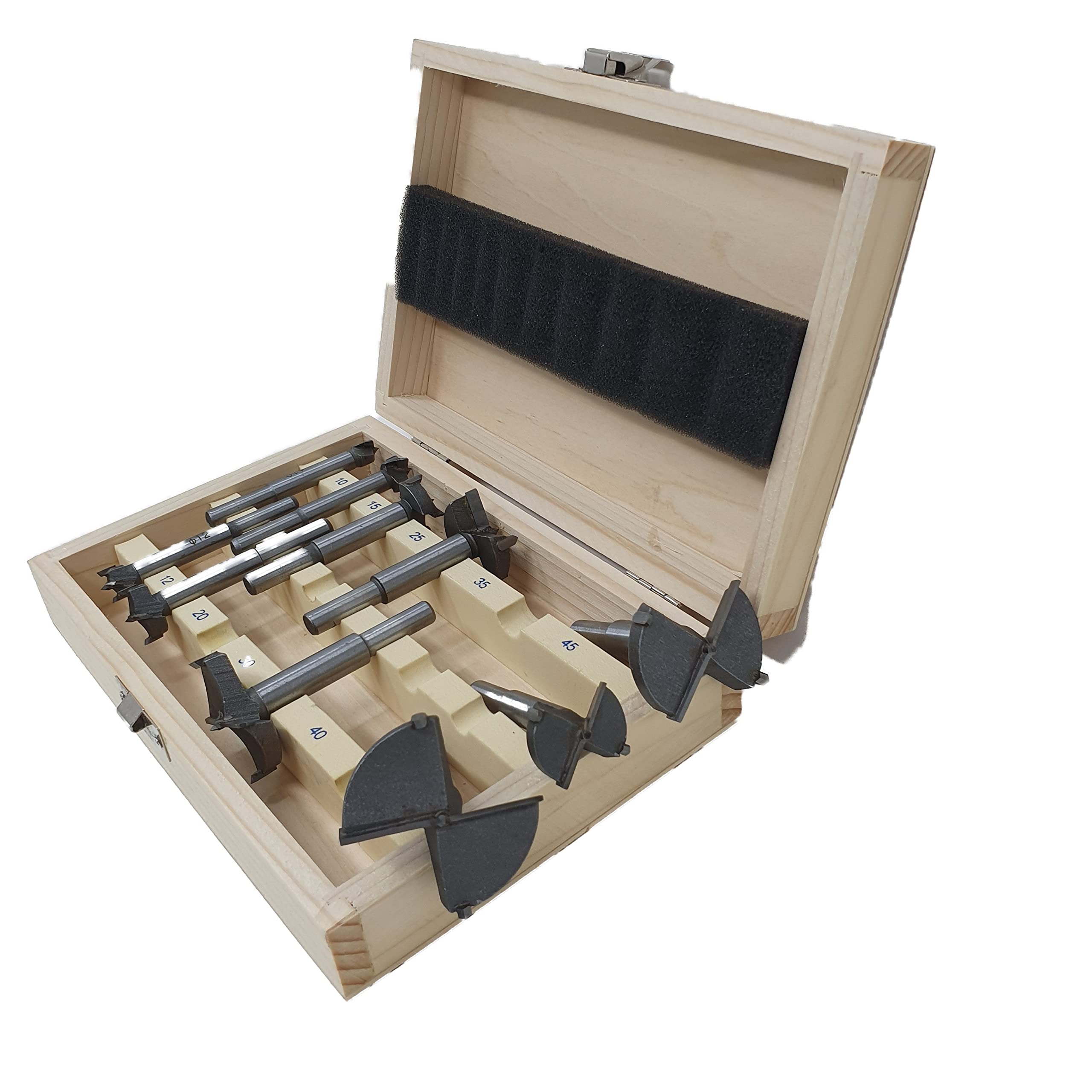 jjw-germany Set di 10 punte in metallo duro per trapano Forstner, D=10/12/15/20/25/30/35/40/45/50 mm, adatto per legno duro e avvitatore a batteria