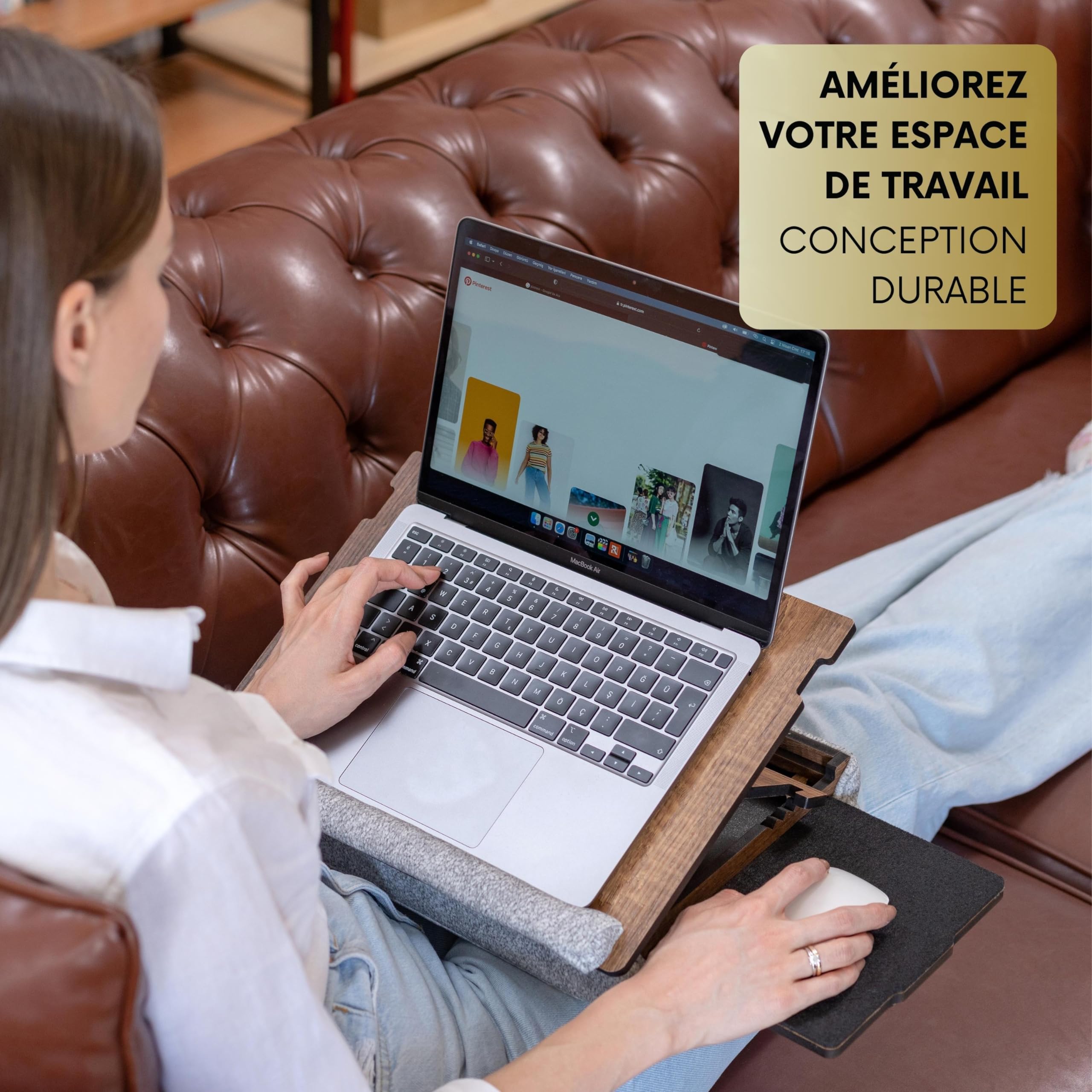 Vigo Wood Plateau pour Ordinateur Portable Ergonomique avec Fond Rembourré et Tiroir Hauteur Réglable