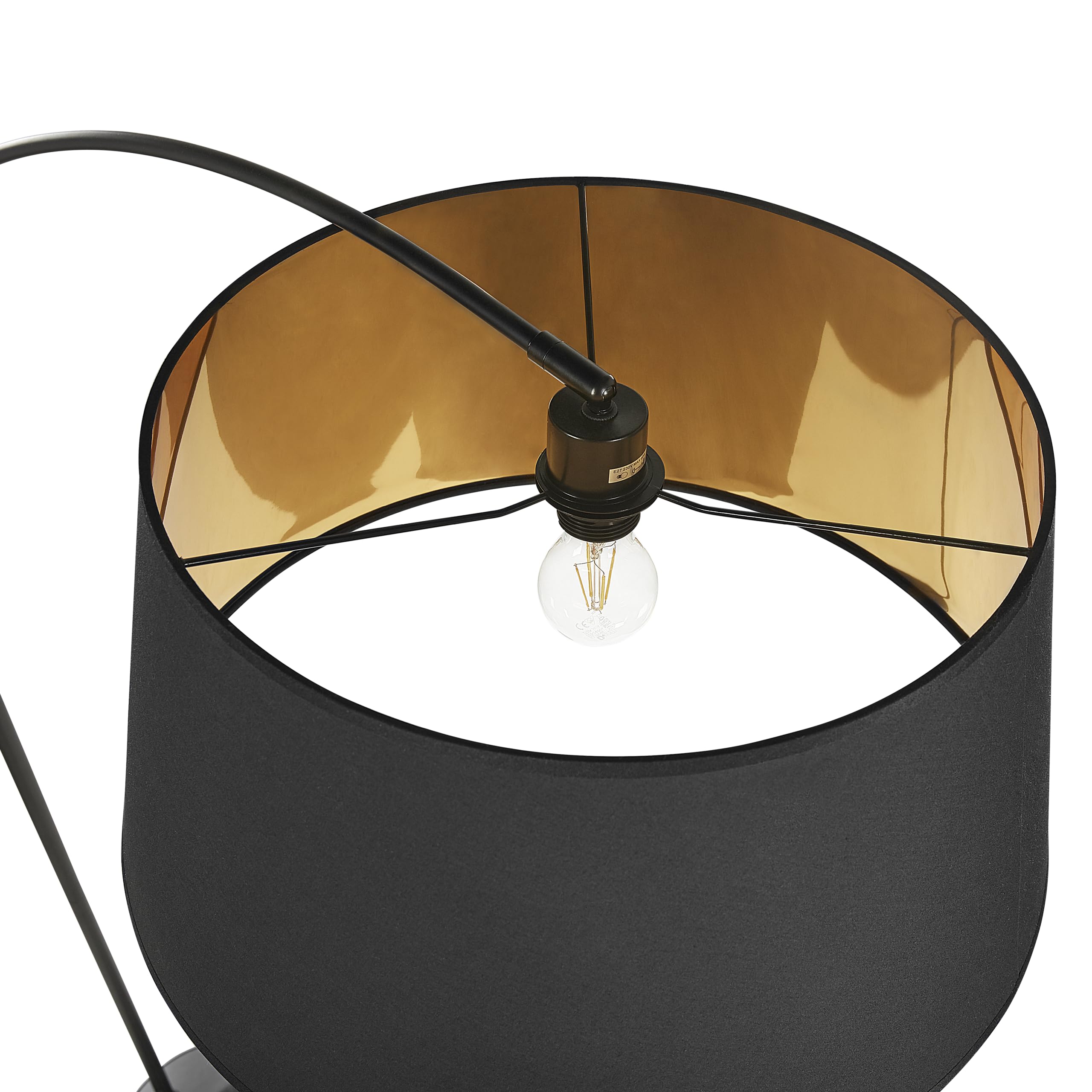Beliani Lampada ad arco da terra per soggiorno moderno Nero con base in marmo color rame Paralume in cotone