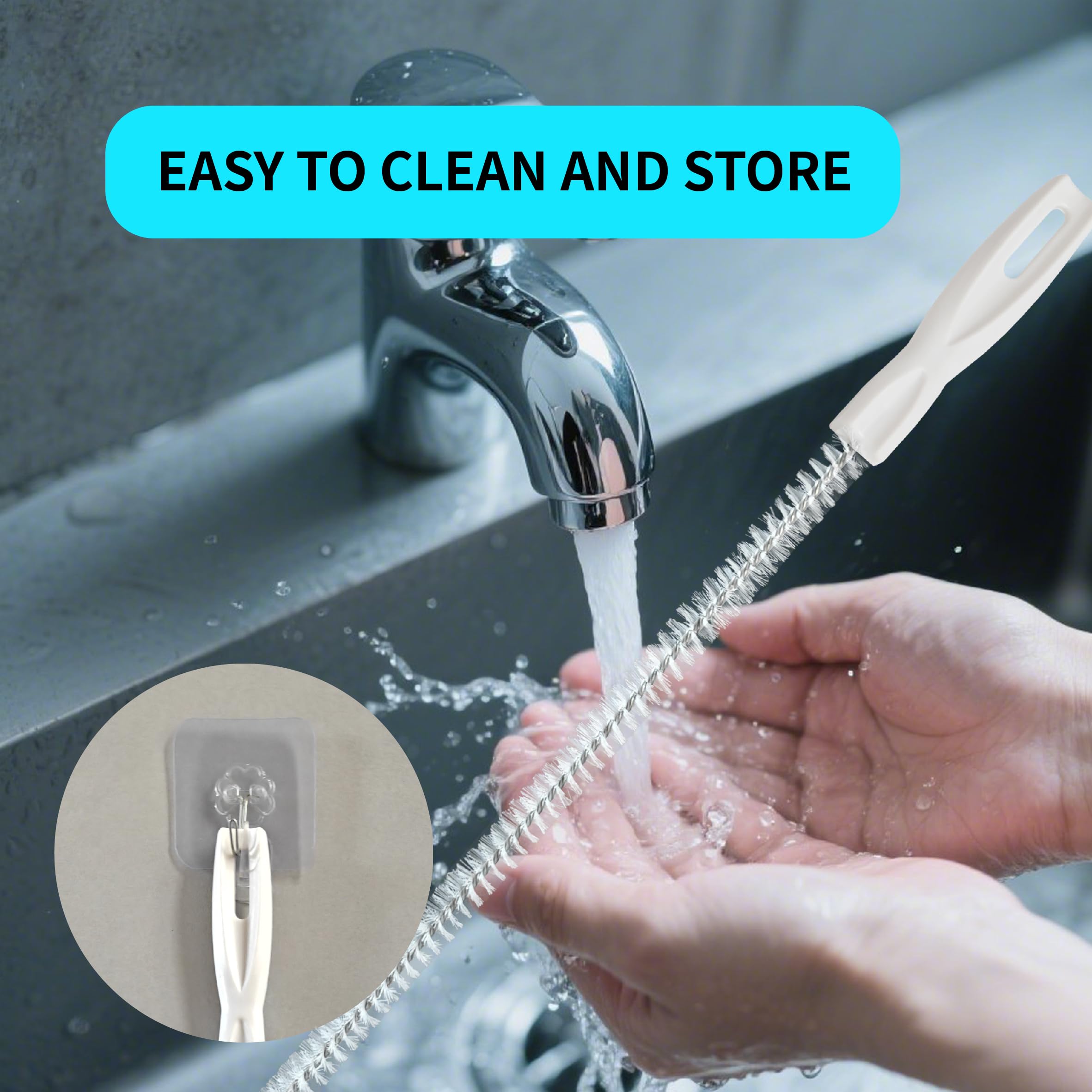 Cepillo de Limpieza para Desagües de 45cm, 2 Piezas - Herramienta Flexible para Desatascar Tuberías y Eliminar Pelos, Ideal para Baños y Cocinas, Incluye Ganchos Adhesivos para Almacenamiento