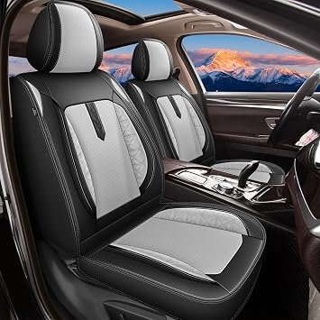 AOMSAZTO Car Seat Covers 2PCS Front Fit for Chevrolet Chevy Equinox 2010-2025 2026 Leather Car Seat Cover Automotive Seat Cushion Seat Protector Waterproof Compatible Airbag2 Front Seats,Black&Gray