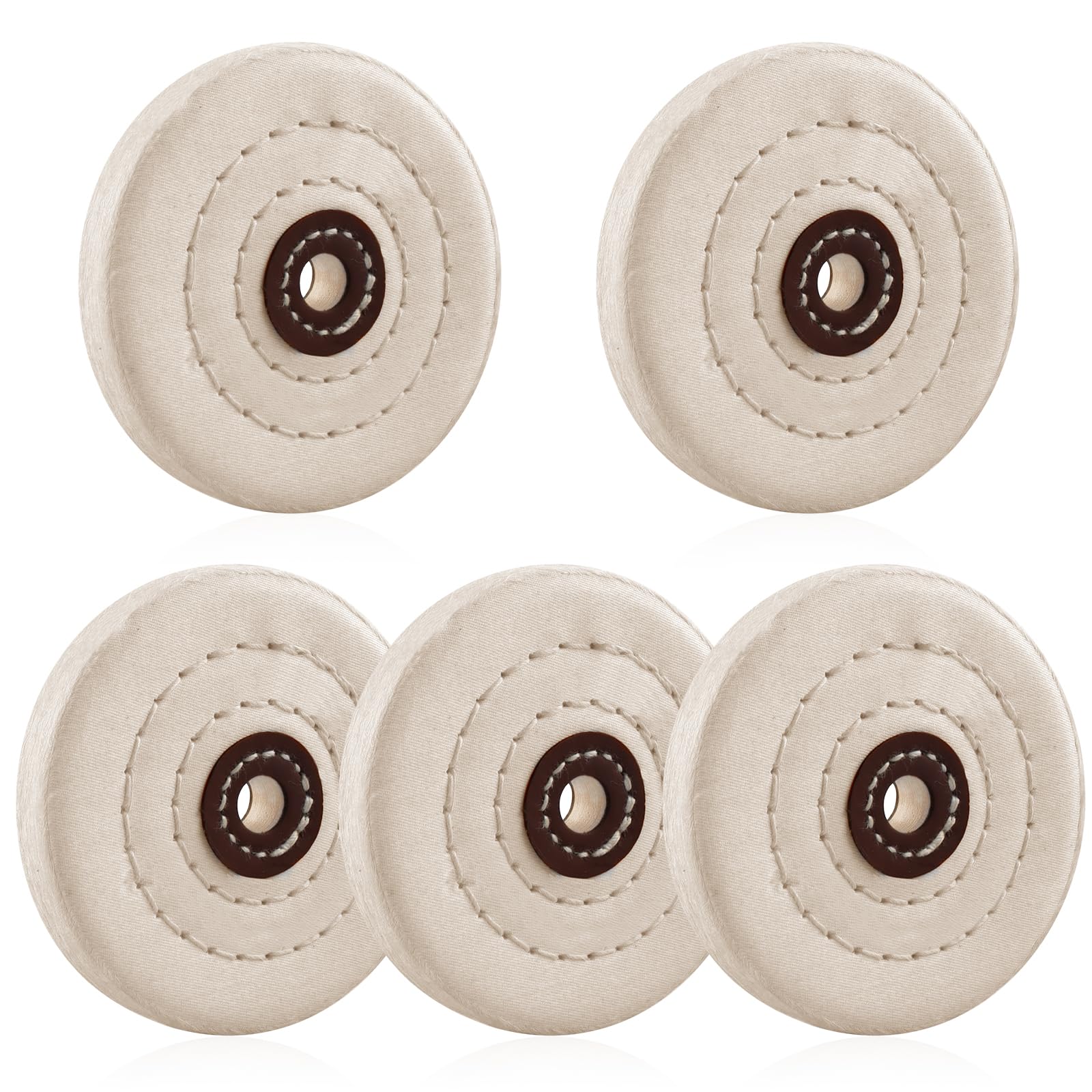 AOKLIT 4 Inch Buffing Polishing Wheel for Bench Grinder, 5 Pcs White (50 Ply) for Bench Buffer with 1/2" Arbor Hole