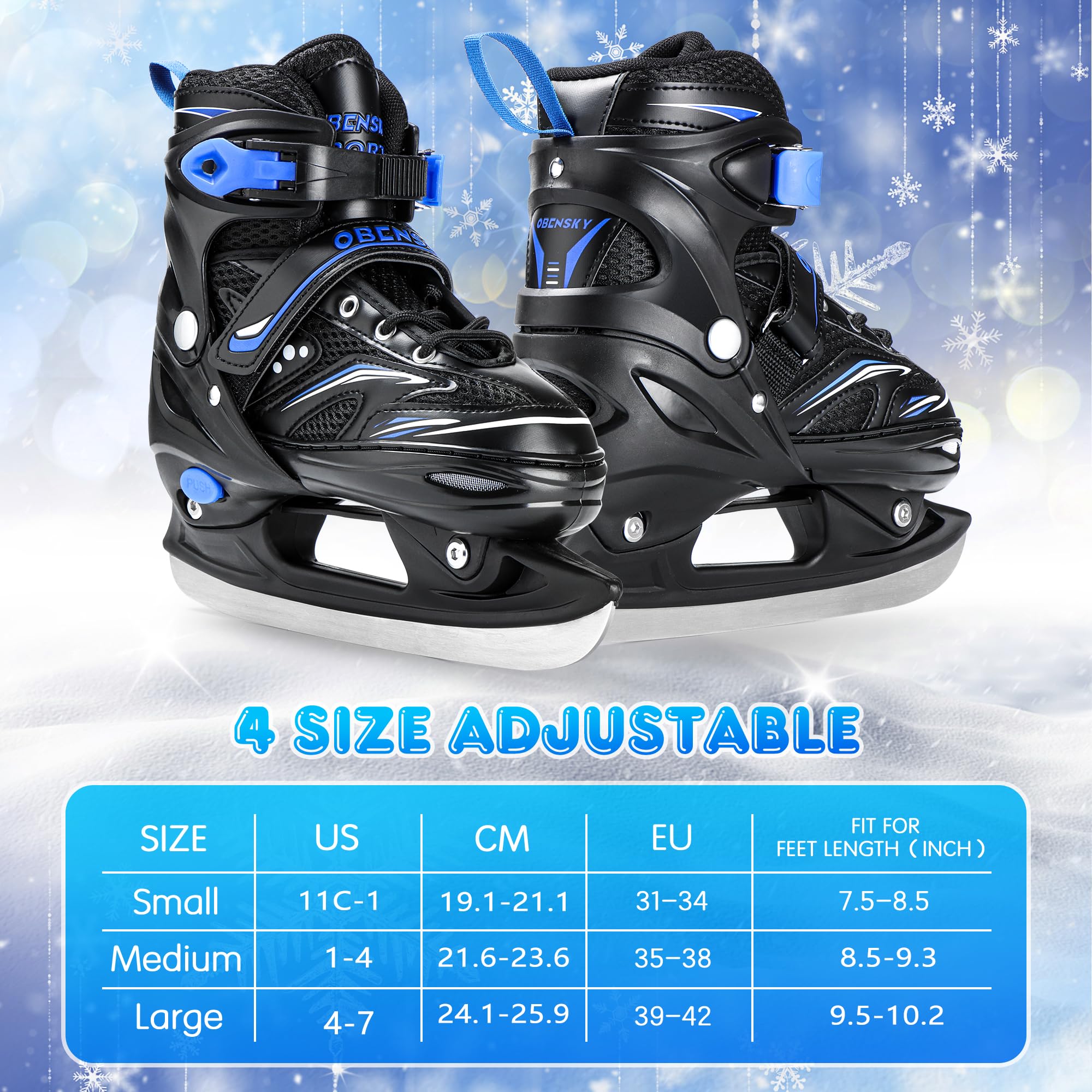 OBENSKY Boy Ice Skates Adjustable Ice Skates For Kids