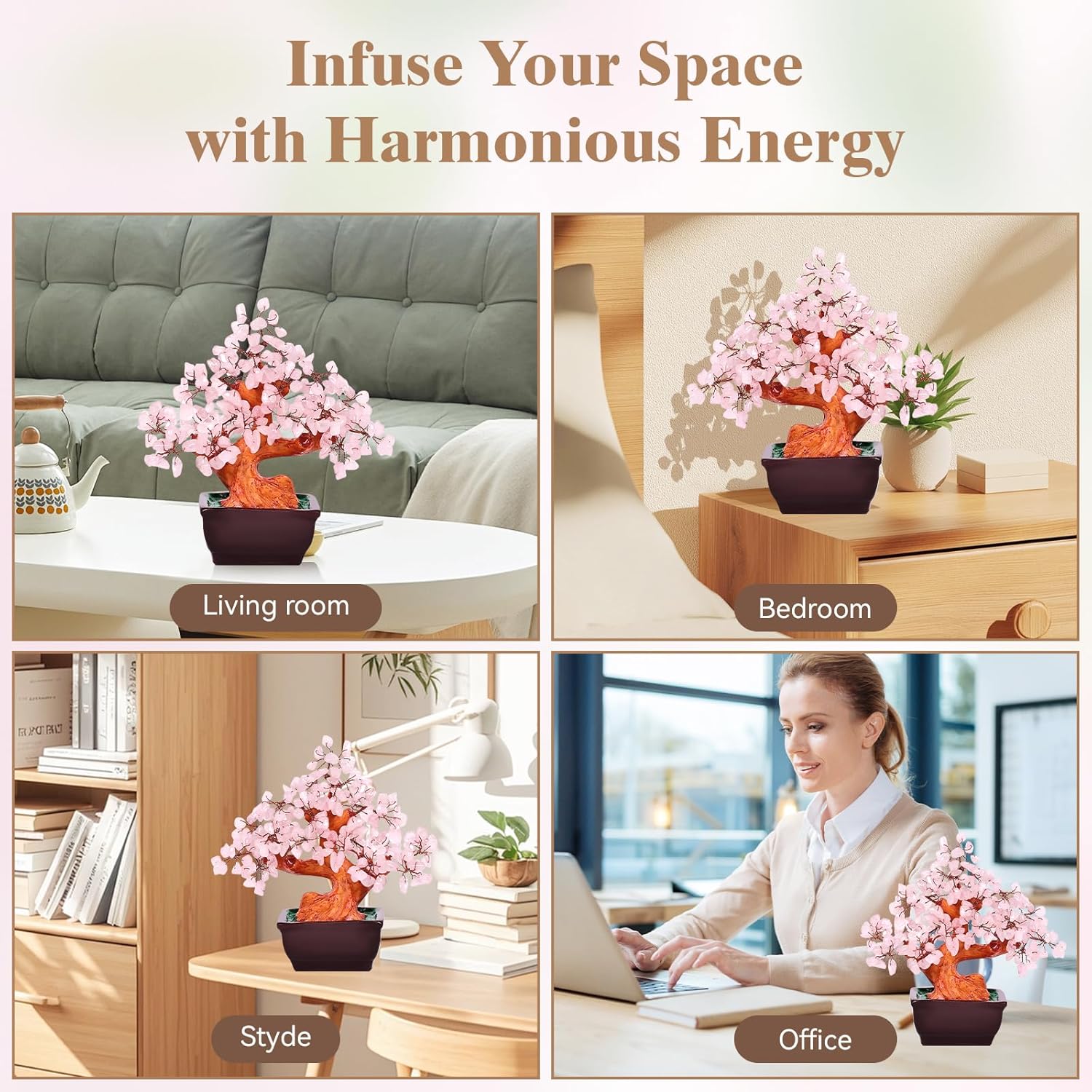 Feng Shui Natural Rose Pink Quartz Crystal Money Tree Bonsai Style Decoration for Wealth and Luck (Pink) - Image 8