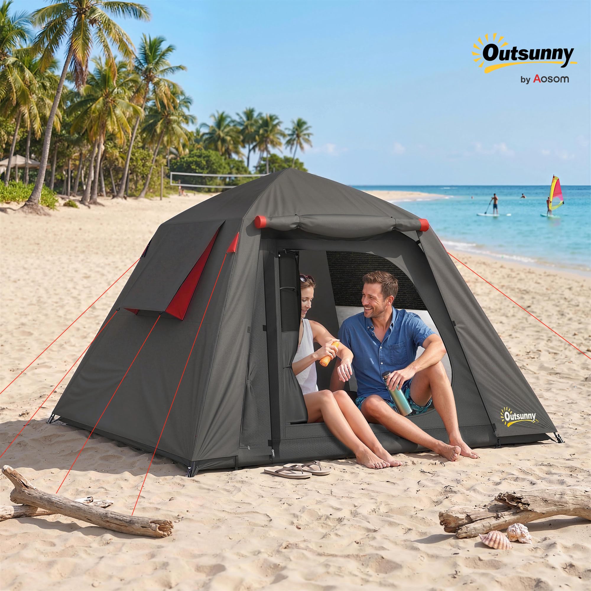 Outsunny Tente de Camping Dôme 2 Personnes Imperméable 3000mm Gris Foncé | 3-4 Saisons, Grande Hauteur 150cm, Montage Rapide, 2 Portes, Abri de Bivouac Autoportant, 22 Piquets