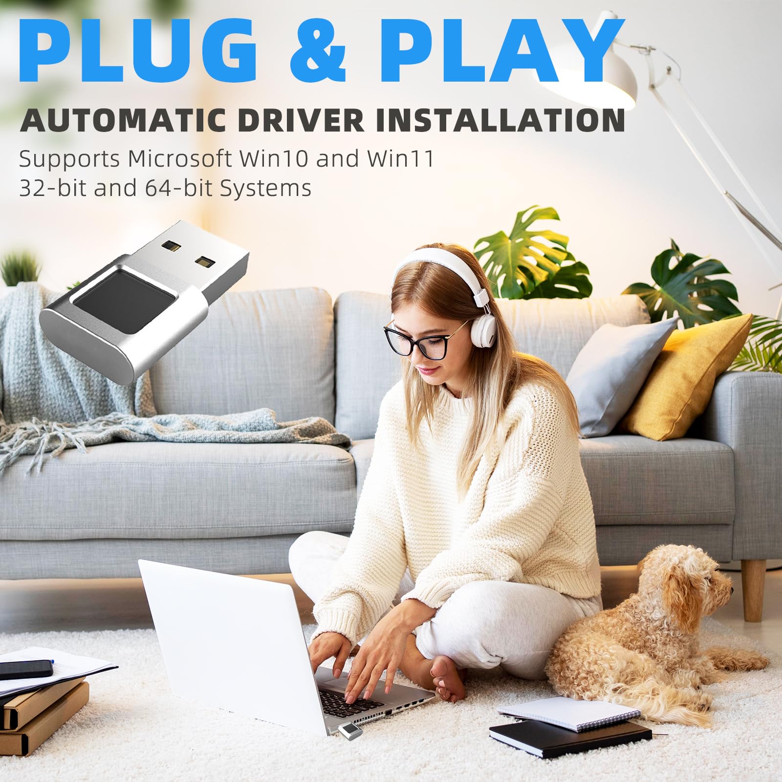 Lettore di impronte digitali USB, scanner biometrico in lega di zinco color argento, con touch a 360 gradi per PC e laptop per Windows 10 11 Hello, Plug and Play per accedere rapidamente