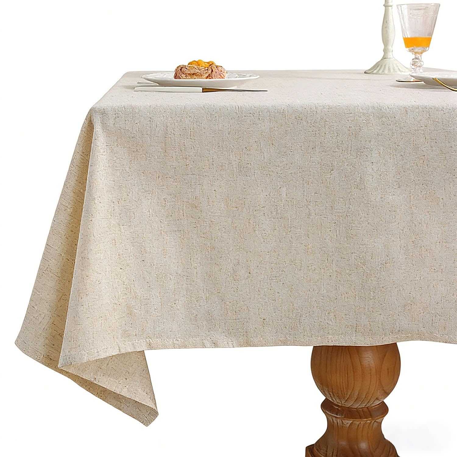 Mantel de lino texturizado, lavable, resistente a las manchas y sin arrugas, funda de tela decorativa para comedor, fiestas y camping (beige, 135 x 240 cm)