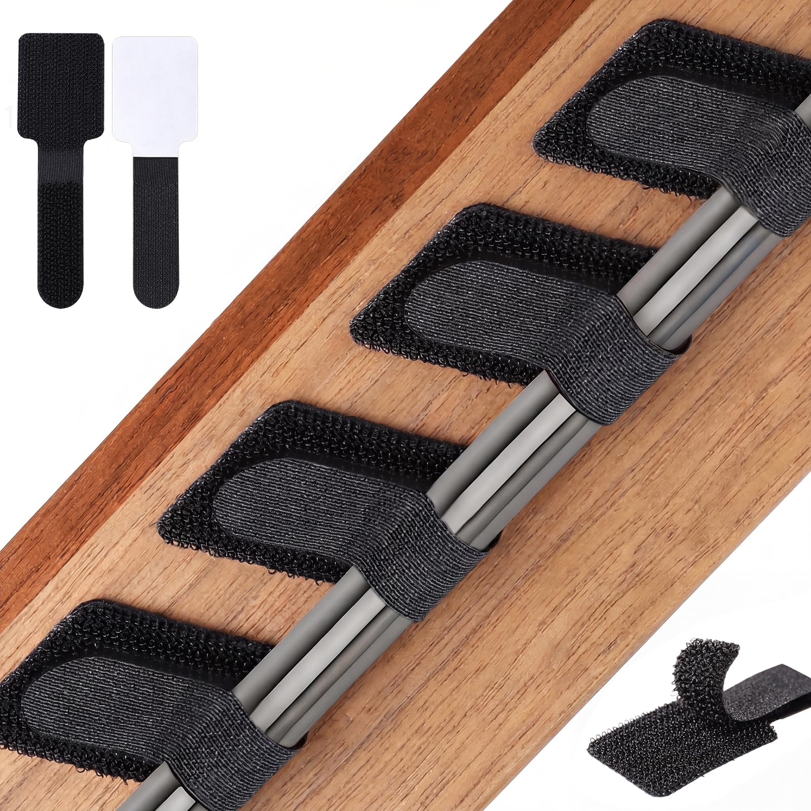 Photo 1 of 100PCS Cable Management Under Desk, Hook and Loop Cable Straps Self Adhesive Cable Organizer, Reusable Cable Ties for Cords Home Office TV Computer Car Wire Organizer, Black