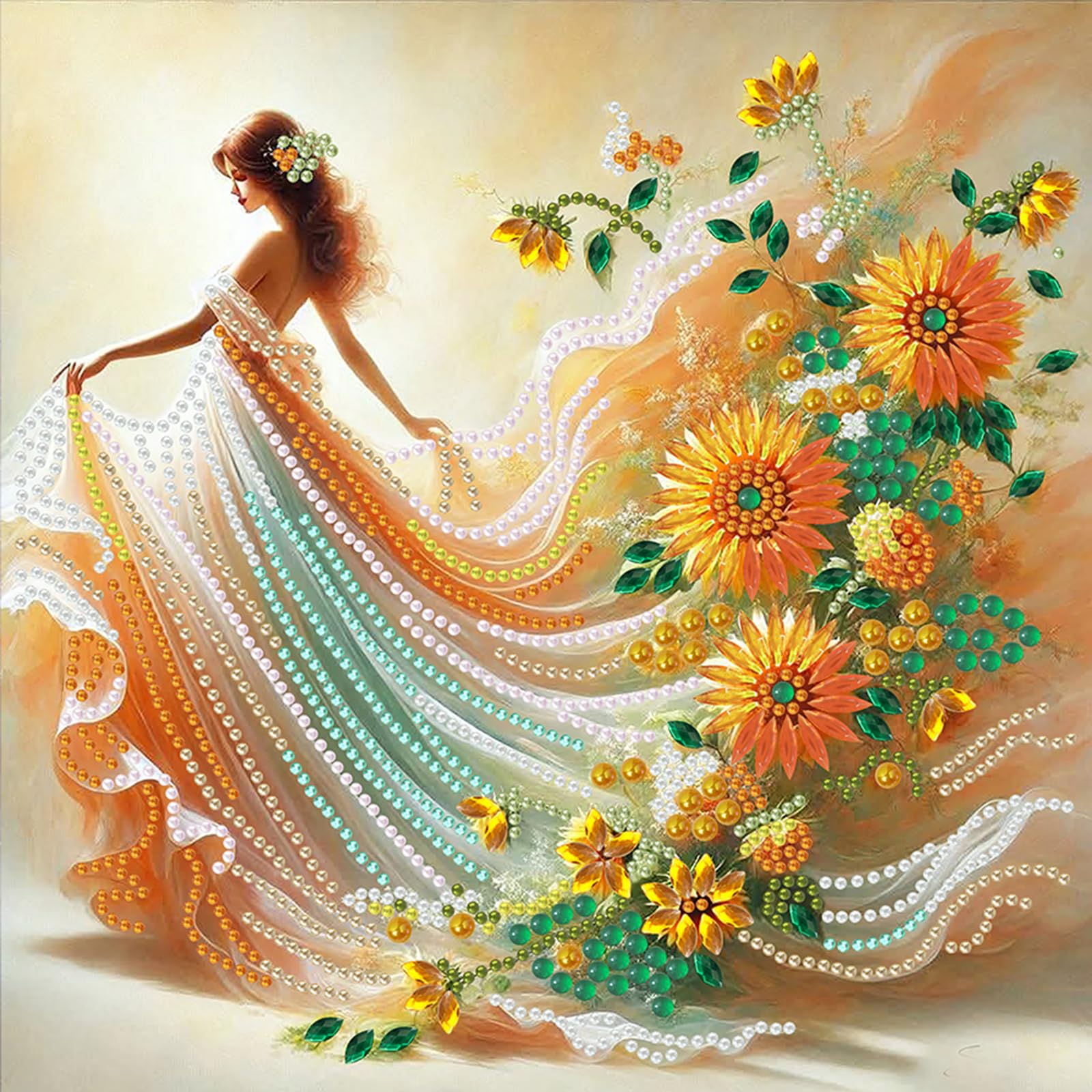 Sunflower Dancing Girl Special Shaped 5D DIY Partial Drill Diamond Art Painting Kits for Adults Beginners Home Decor Diamonds Paintings Gem Art 30x30cm (Sunflower Dancing Girl)