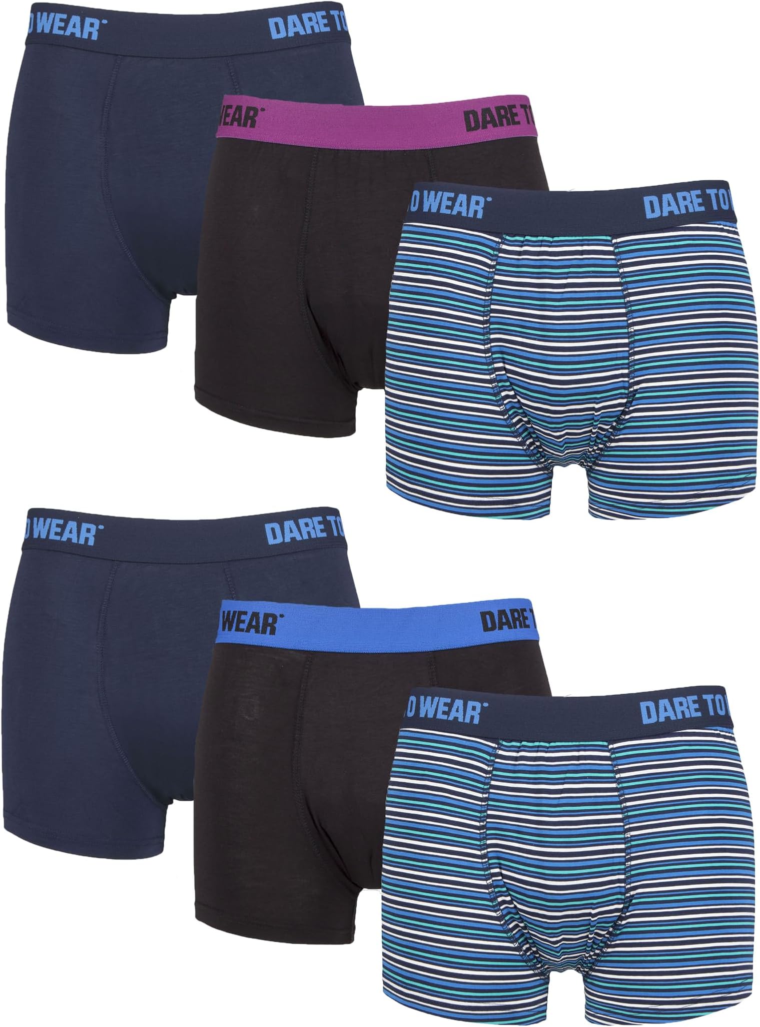 Dare to Wear Trunks Mens Bamboo Plain Striped Patterned Underwear 6 Pair Multipack Sizes S,M,L,XL