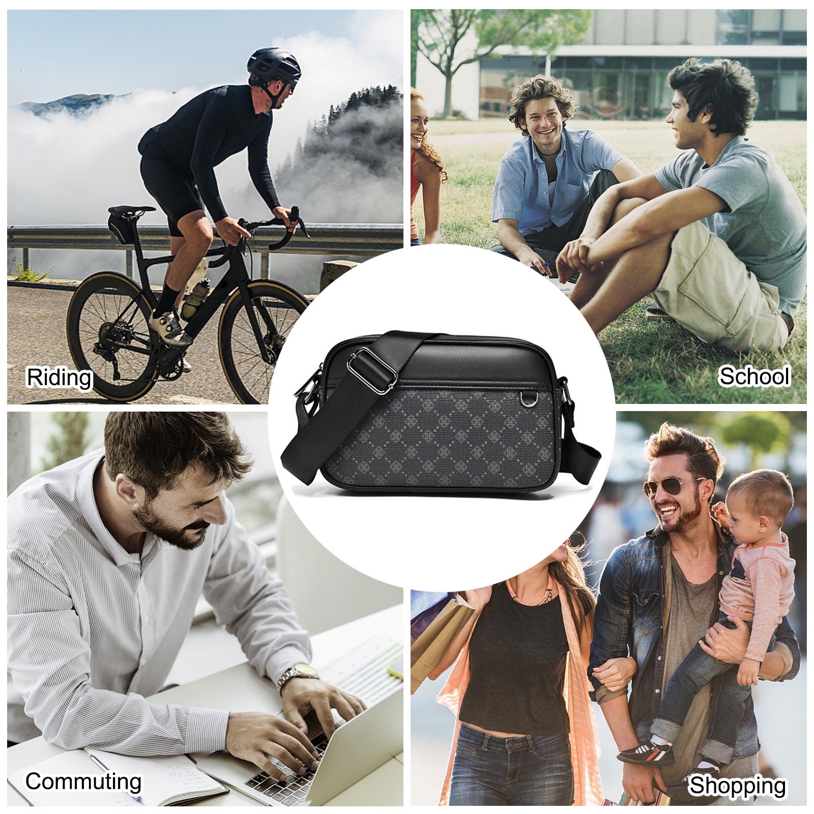 FANDARE Retrò Borsello Tracolla Uomo orizzontale Borse a spalla Donna PVC Pelle Borsa a Tracolla da Uomo Borse Messenger per l'uso Quotidiano Outdoor Trekking,Lavoro,Viaggio Borsa a Spalla Nero
