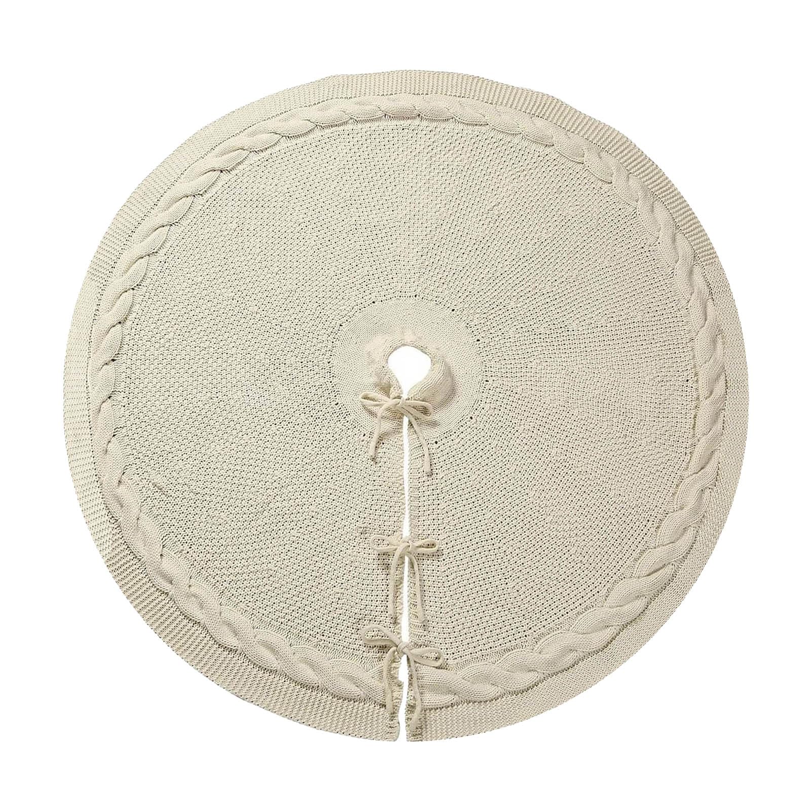 Spódnica pod choinkę, biała, 60 cm, spódnica pod choinkę z kokardką, 3D dziergane falbanki, okrągła spódnica pod choinkę, mata do domu, dekoracja bożonarodzeniowa (biała)