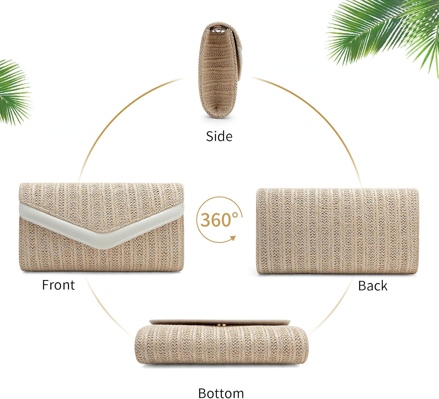 Straw Clutch Purse for Women Envelope Clutch Handbags for Summer Beach Evening Shoulder Crossbody Bag - Image 2