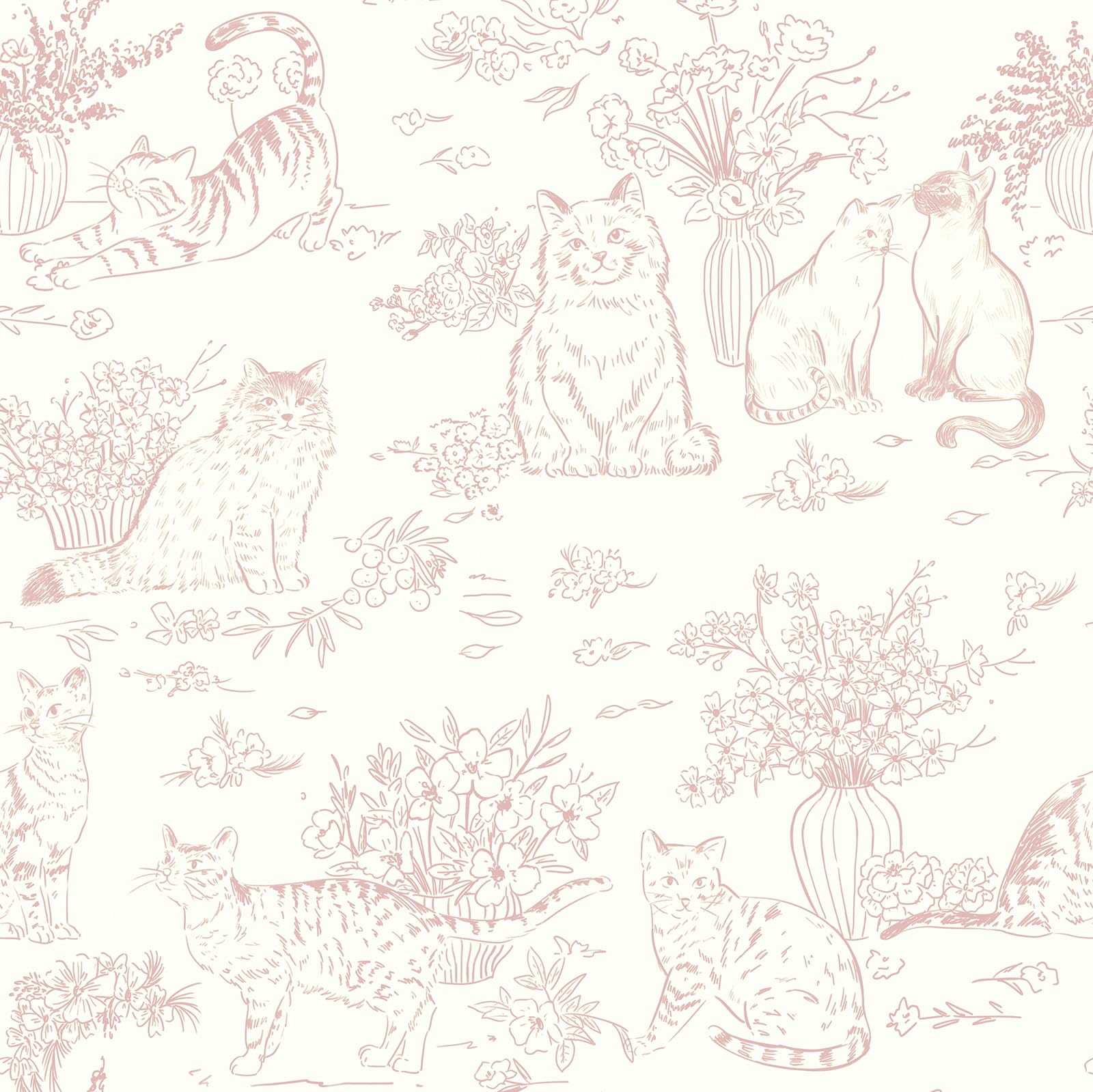 Timeet Peel and Stick Wallpaper Pink Floral 44CM×3M Waterproof Self Adhesive Vinyl Flower Cat Contact Paper Removable Vinyl Wrap Thicken Sticky Back Plastic Roll Kitchen Bathroom Wall Covering