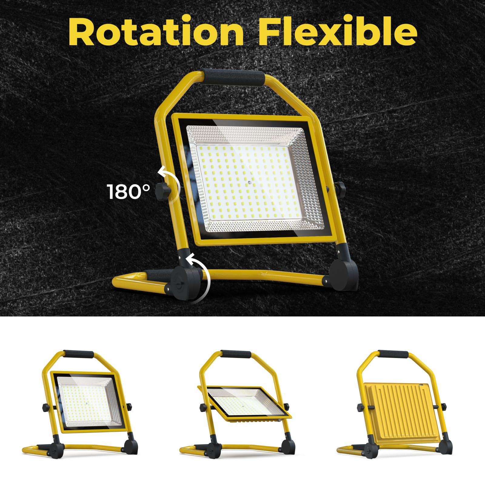 Projecteur de Chantier à LED 16500 Lumens, Câble 16FT, 6500k, étanche, Support Réglable Idéal pour les Ateliers Intérieurs et Extérieurs, les Garages et les Chantiers de Construction (150W)