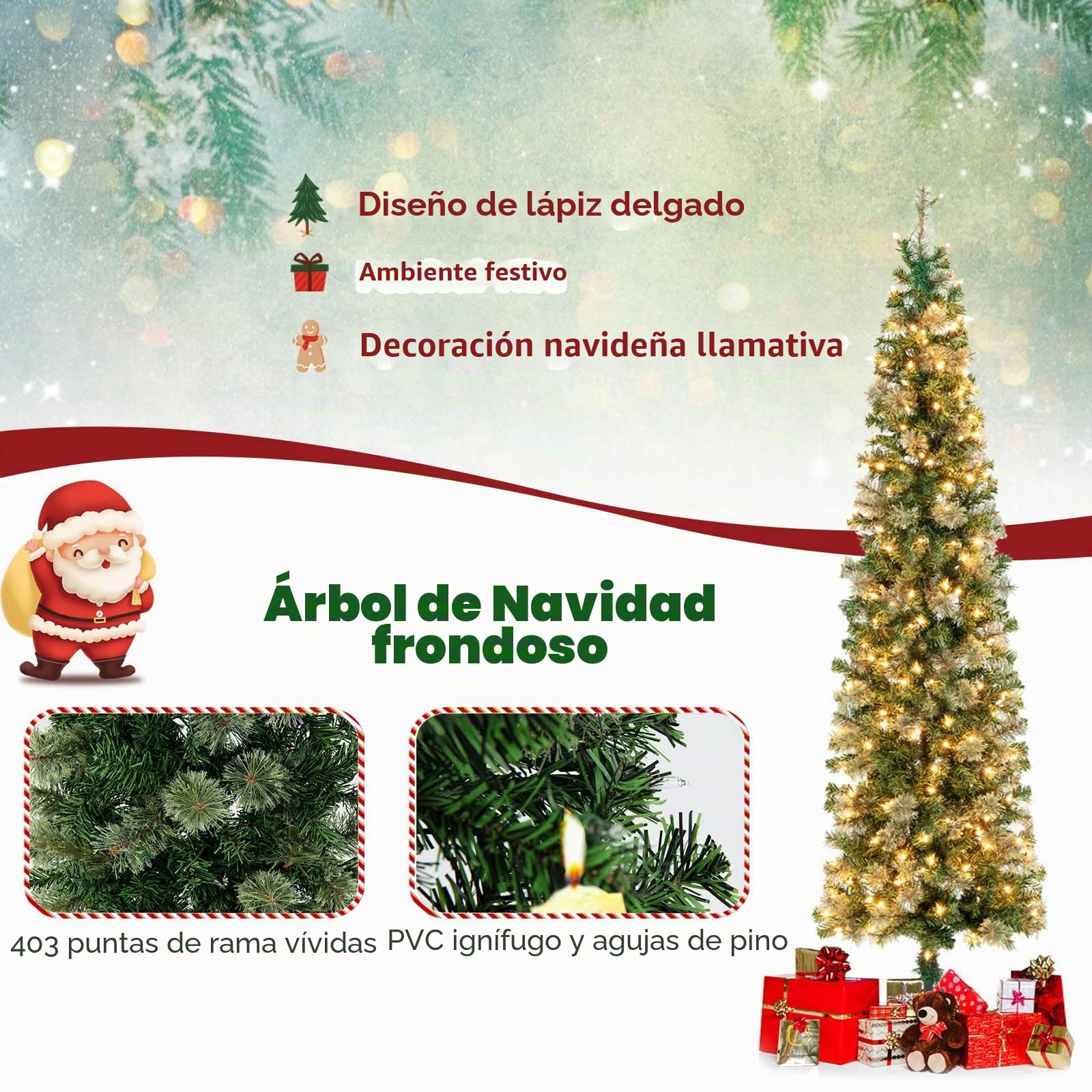KOMFOTTEU 210 cm Árbol de Navidad Artificial con 150 Luces LED, Árbol Navideña con Soporte de Metal, Árbol Decorativo de Navidad con 450 Ramas de PVC, para Hogar, Tiendas, Oficina