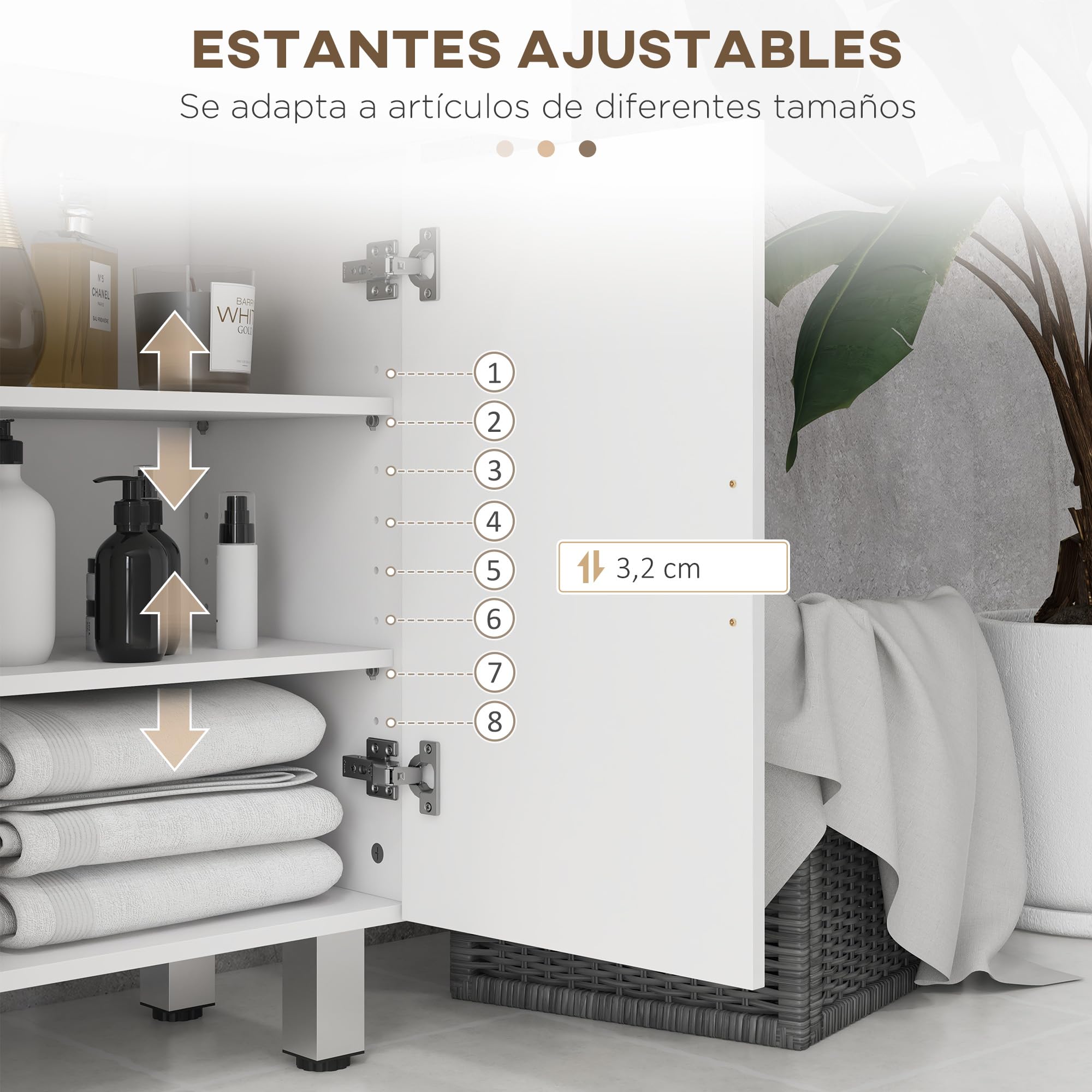 kleankin Mueble Auxiliar Baño Moderno Mueble de Baño con Estantes Ajustables y 2 Cajones Armario Mueble de Almacenaje para Dormitorio Salón Antivuelco Blanco Brillo Carga 35 kg 60x30x93 cm