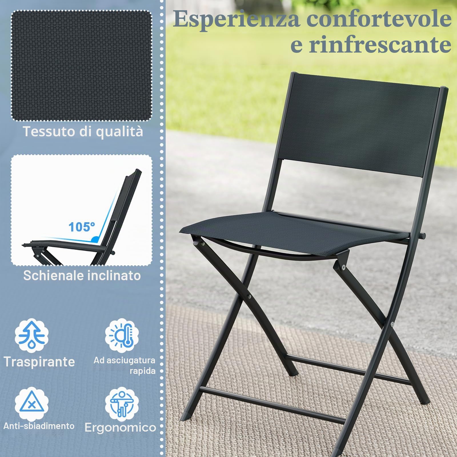 GIANTEX Set da Bistrot Pieghevole 3 Pezzi, 1 Tavolo e 2 Sedie Salvaspazio, Mobili da Esterno in Resistente Materiale, Ideale per Balcone, Terrazza e Giardino