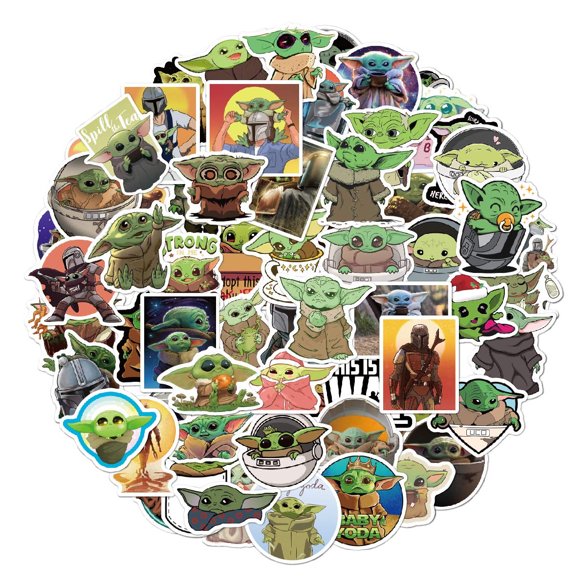 Clickedin 50 Pieces Yoda Theme Vinyl Cute Stickers for Laptop/Mobile/Bike/Luggage/Bottle/Guitar Sticker, Multi Size and Colour (B09MRV63GH) Amazon Price History, Amazon Price Tracker
