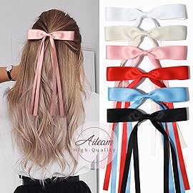 6PCS Hair Bows for Women Hair Clip Hair Tassel Hair Ribbon Ponytail Holder Accessories Slides Metal Clips Barrettes Girls Toddlers Teens White Black Red Pink