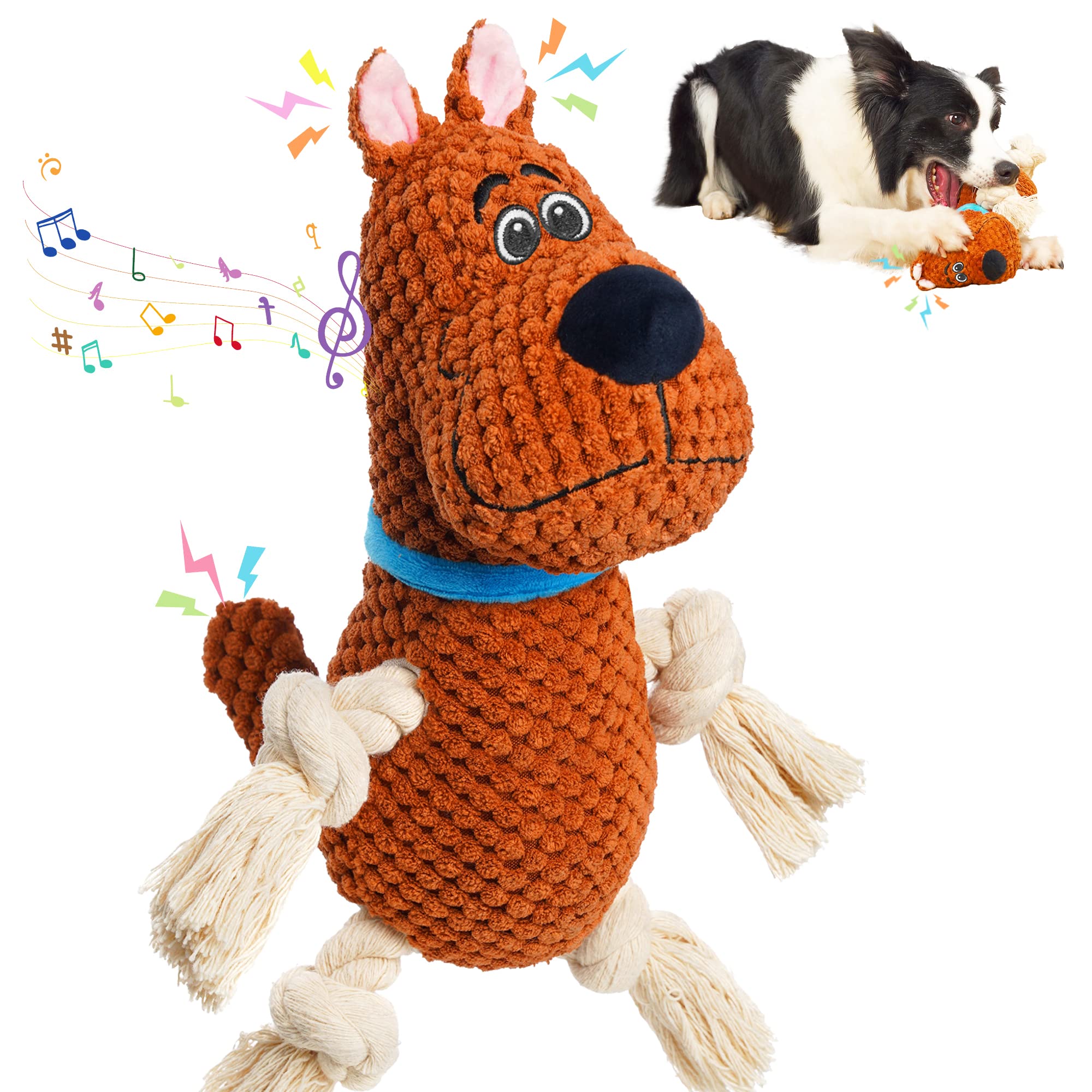 Petcronies Dog Toys, Dog Plush Toy for Boredom for Large Breed, Fun Squeaky Dog Toys with Crinkle Paper, Dog Chew Toys for Puppy, Small, Middle, Large Dogs (Dog-brown)