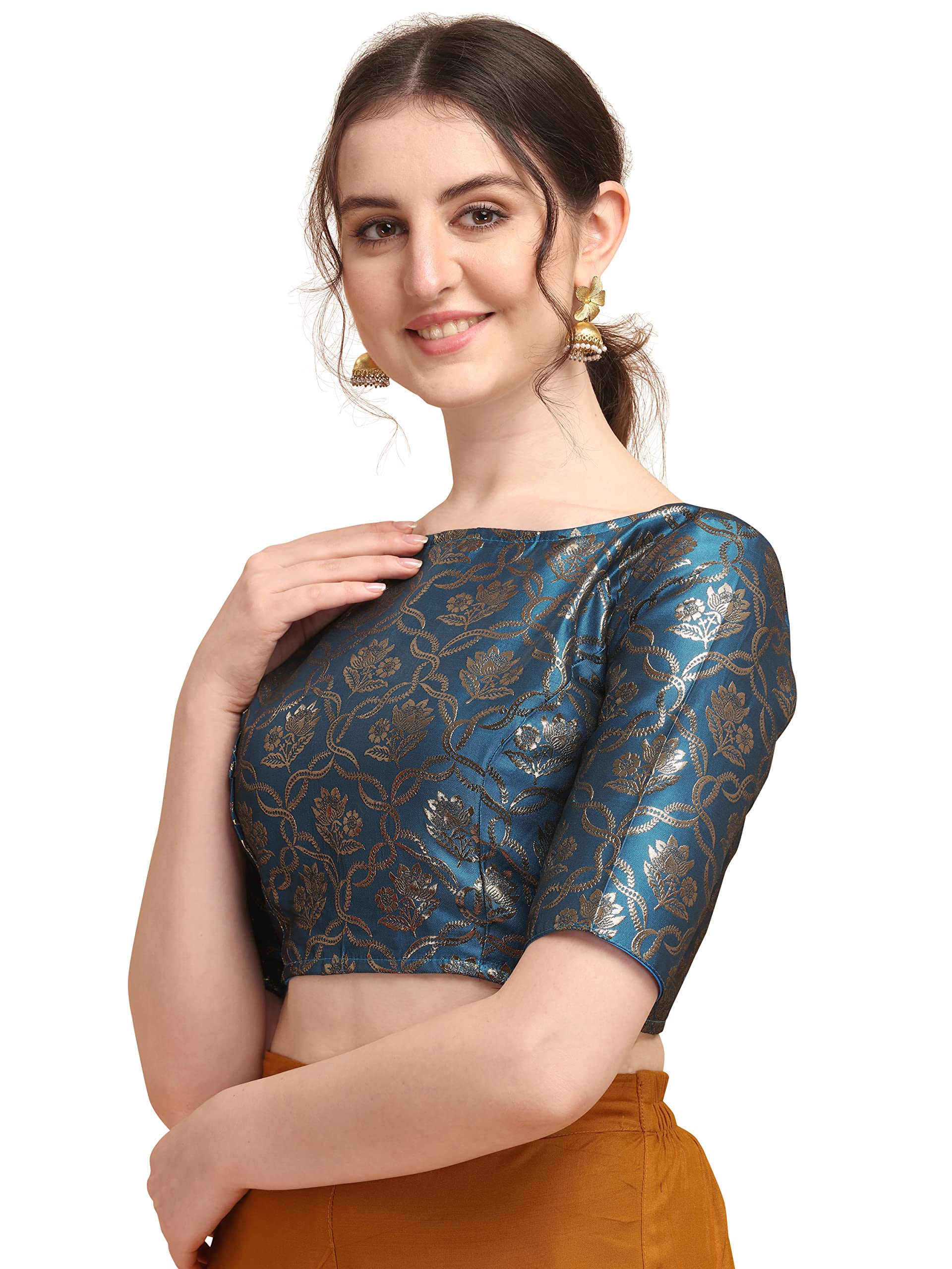 Oomph Jacquard Blue Readymade Blouse For Women - Rbbl162L