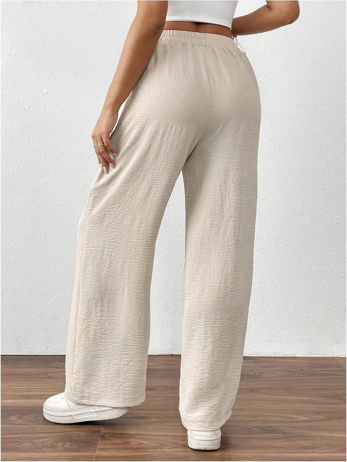 Women's Casual Wide Leg Pants Knot Front High Waisted Lounge Pants Vacation Baggy Trousers - Image 3