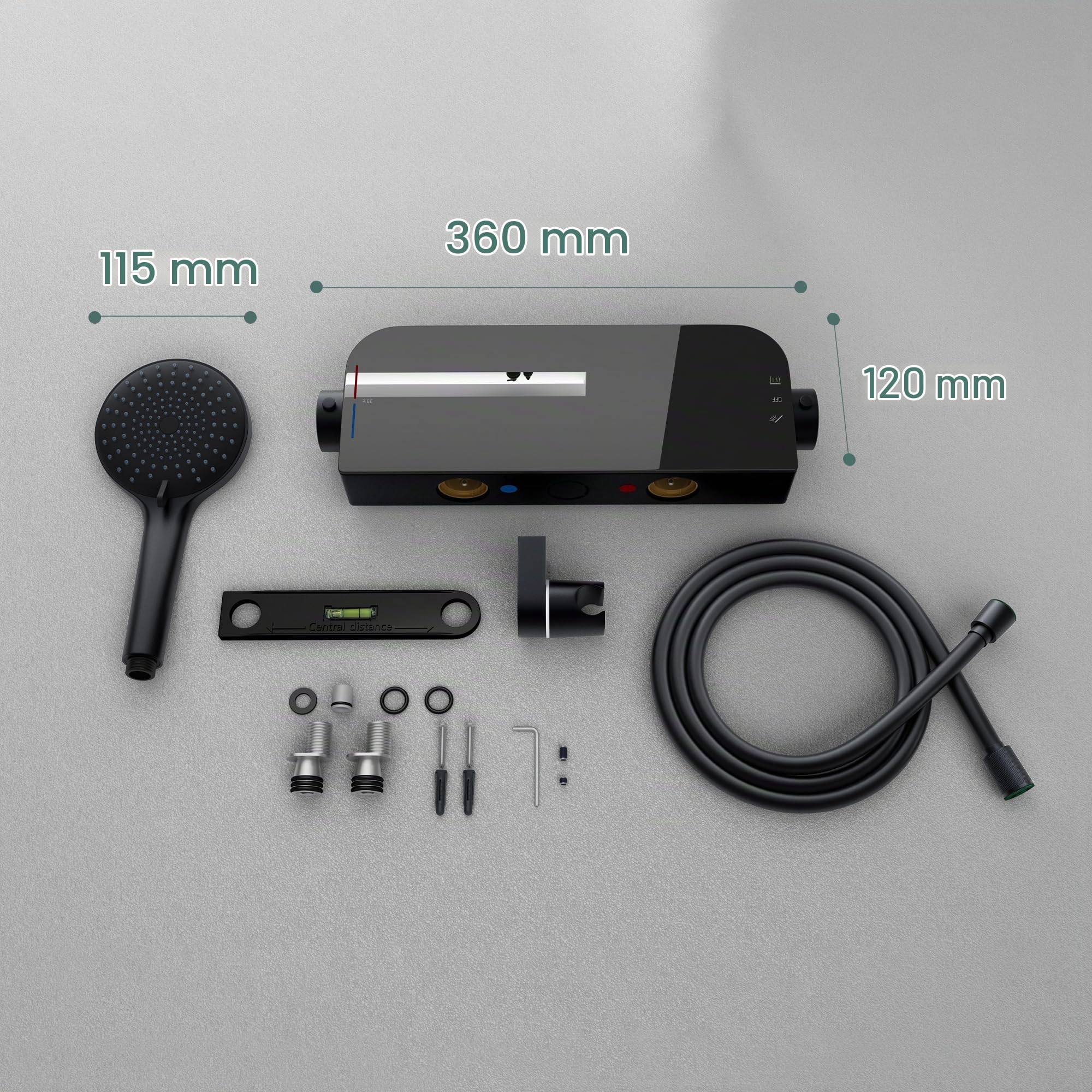 Mai & Mai Thermostat Badewannenarmatur mit Handbrause Matt Schwarz | Wannenarmatur aus Messing, Wannenthermostat 4 Strahlarten Wandarmatur für Badewanne, inkl. Brauseschlauch Duschsystem8
