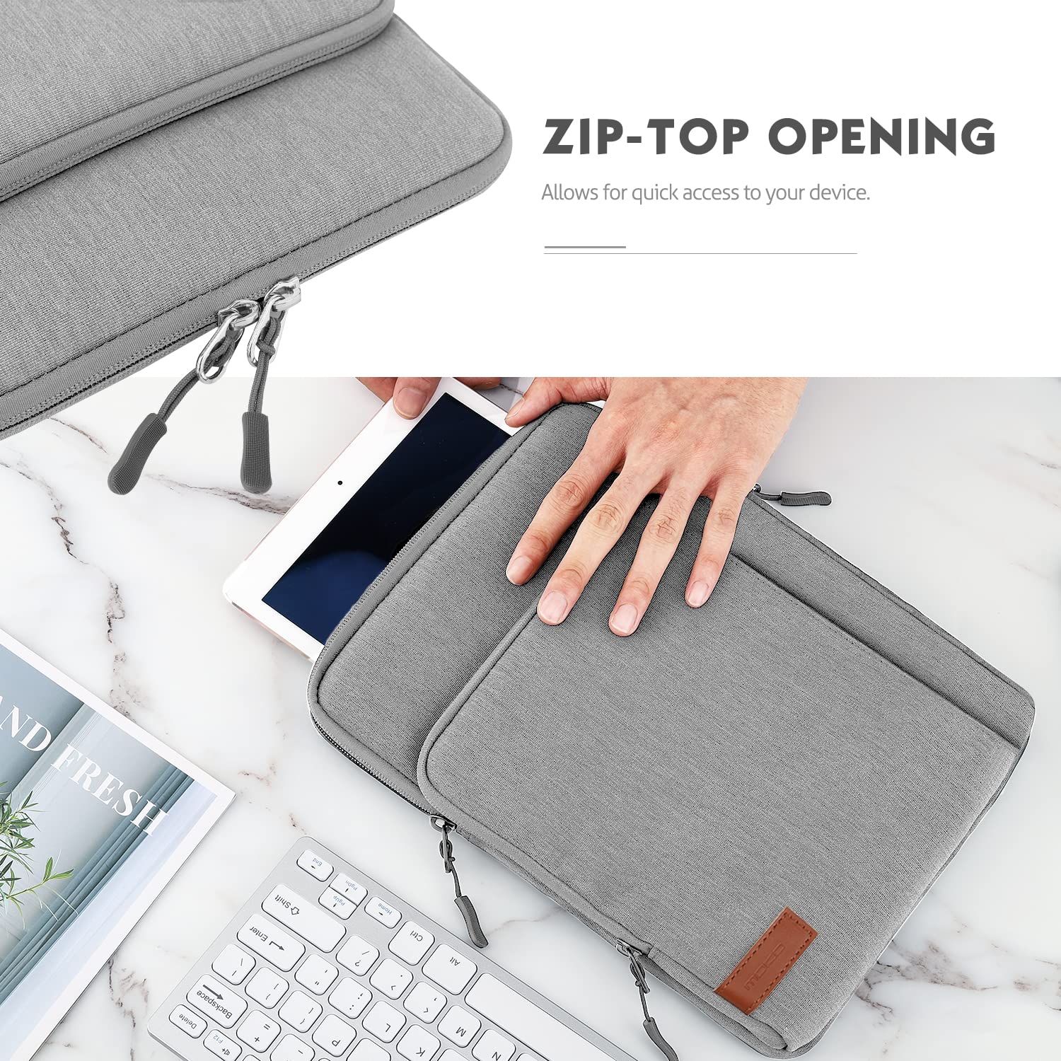 MoKo 9-11 Inch Tablet Sleeve Bag Carrying Case with Storage Pockets Fits New 11-inch iPad Pro M4/iPad Air M2 2024, iPad Air 5/4 10.9, iPad Pro 11, iPad 10/9/8th 10.9/10.2, Tab S8/S9 11, Light Gray