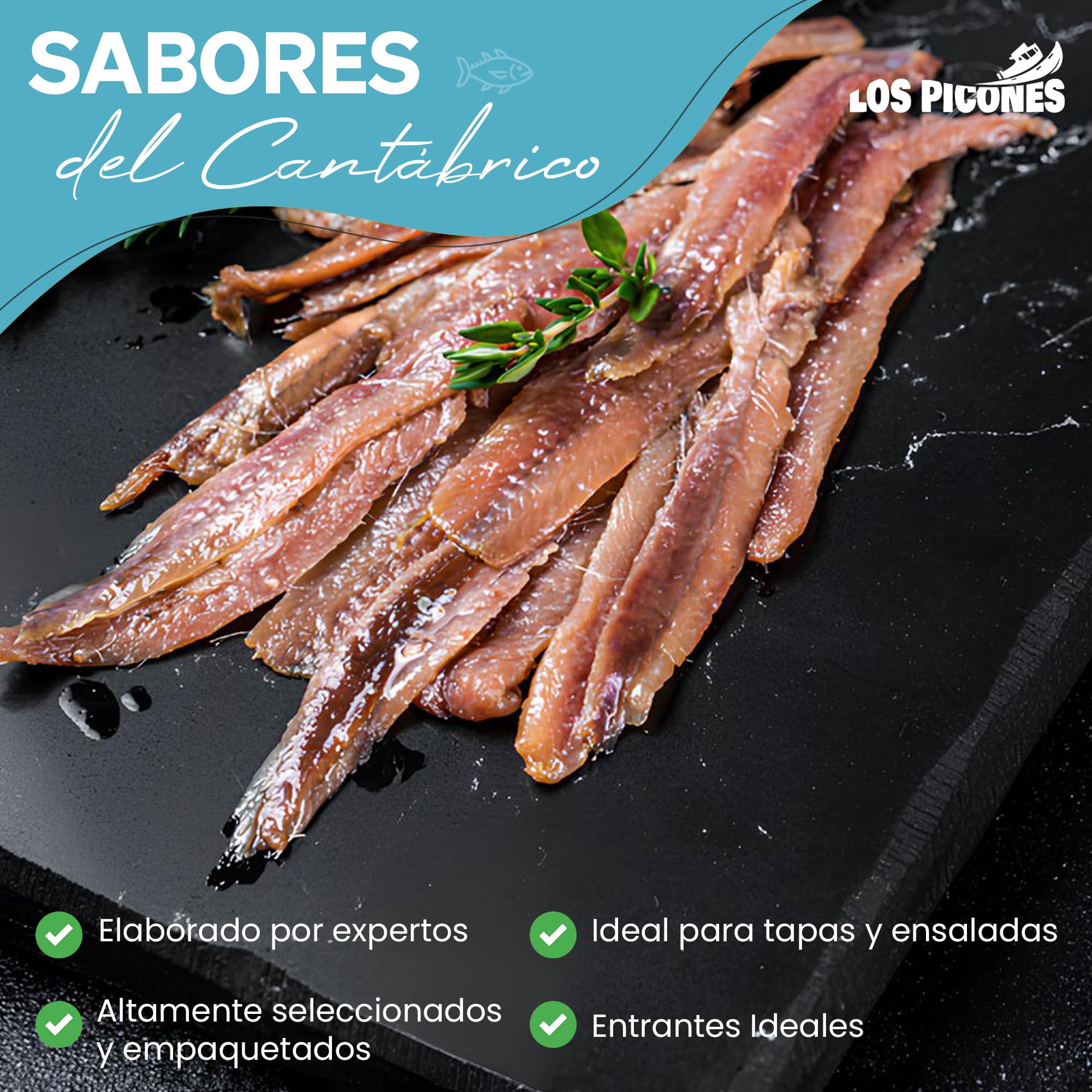 Los Picones Gourmet® Anchoas de Santoña en Mantequilla Líquida I Pack 3 Latas (85gr. escurrido/12 filetes)(255gr./ 36 filetes) I Anchoas del Cantábrico Gourmet 000 I Conservas y Salazones Gourmet.