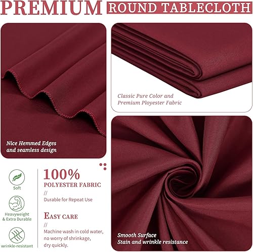 Miniatura 592 de Paquete de 8 manteles redondos blancos de 90 pulgadas, manteles redondos de poliéster lavables para mesa de tela decorativa resistente a