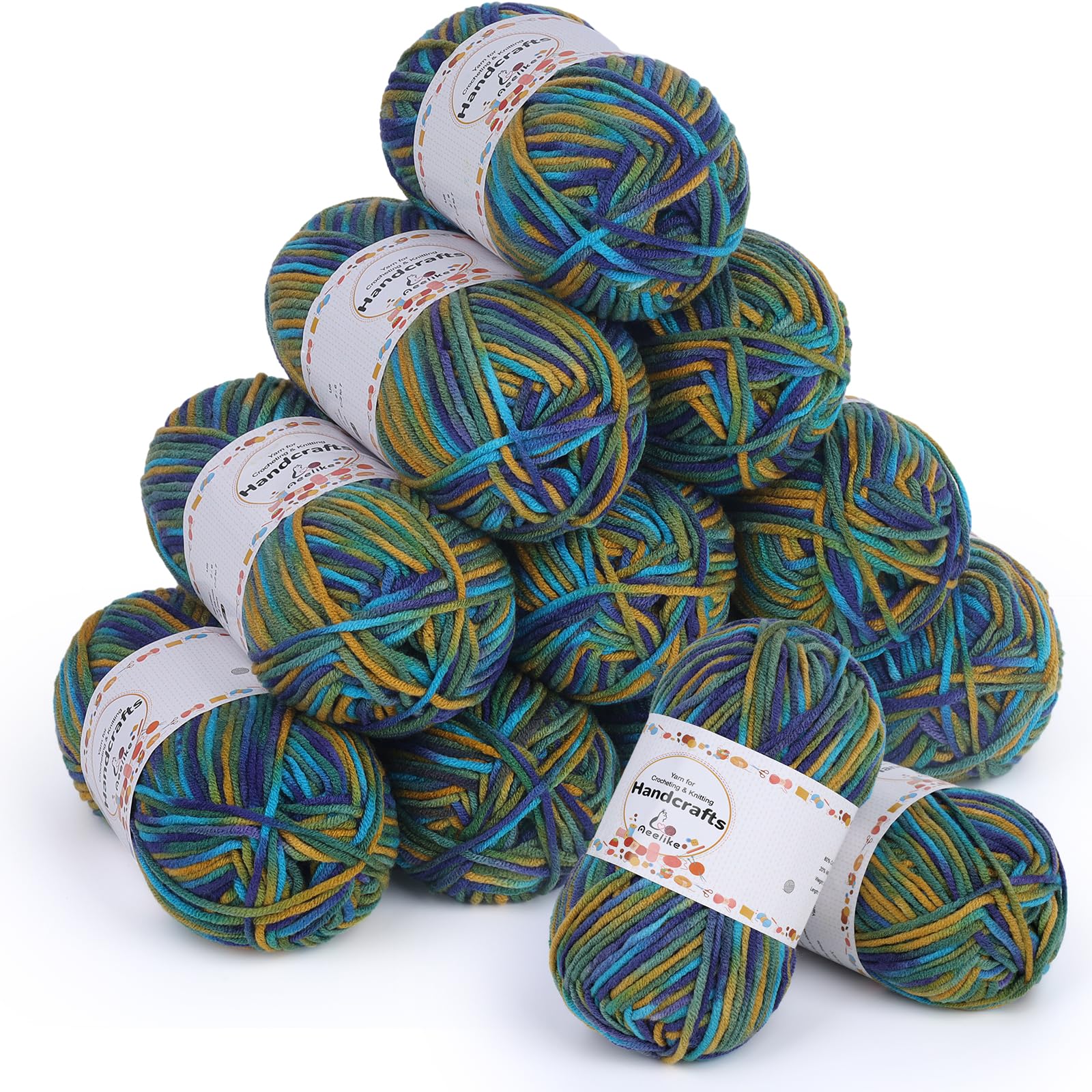 Aeelike 12 X 50 g Knitting Wool with Colour Gradient, Crochet Wool Set for Beginners, 5-ply Acrylic Crochet Yarn for Knitting, Multicoloured Baby Wool for Knitting, Knitting Wool with Colour Gradient — image 1