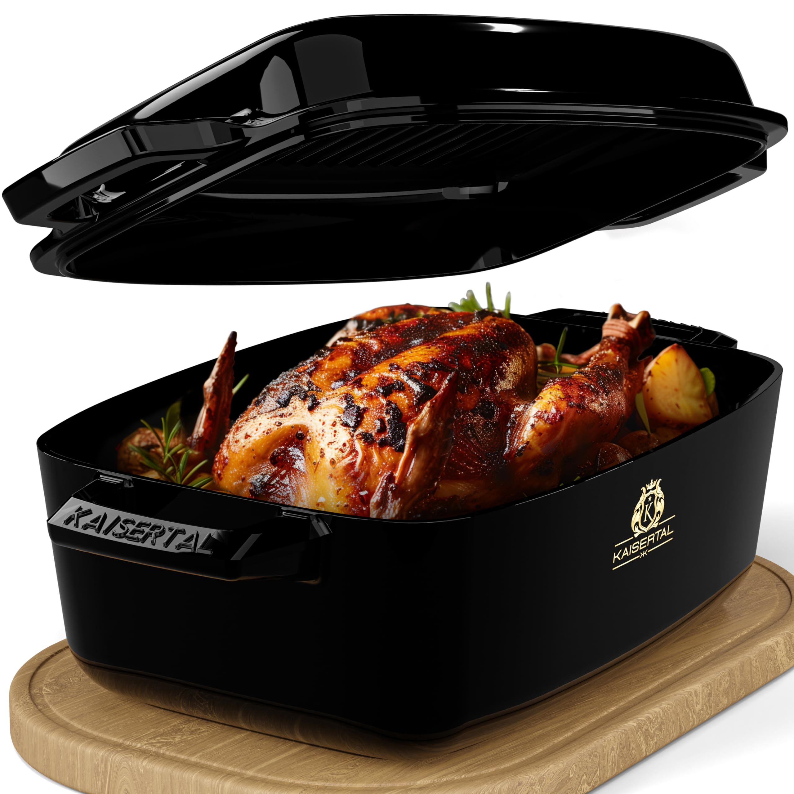 KAISERTAL Emaillierter Gusseisen Bräter mit Deckel – 28cm Schmortopf 6L | Backofengeeignet Induktion Indoor & Outdoor | 7kg Gusseisen-Topf emailliert – Cast Iron Pot für Bräter & Schmortöpfe