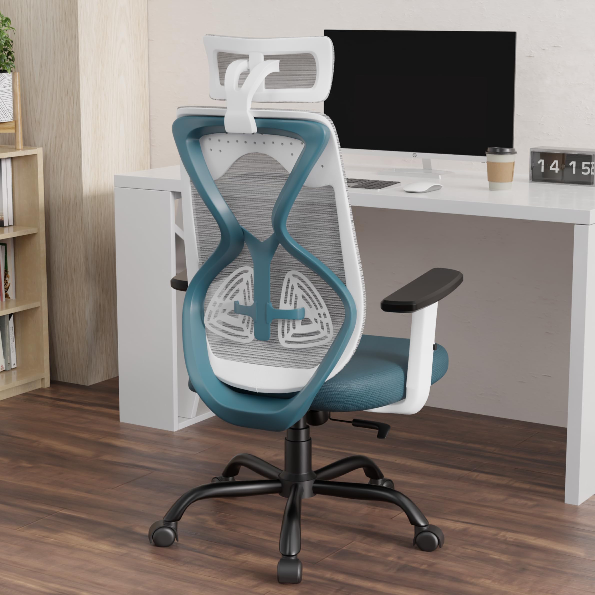 Furnivo Titan Ergonomic Office Chair for Home & Office | Adjustable Armrests | 120 Recline | Lumbar Support | Thick Cushioned Seat | Heavy-Duty Base | 3 Years Warranty (White Blue)