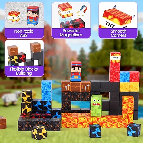 Miniatura 6 de Juego de 35 bloques magnéticos de viaje, mini bloques magnéticos juguetes de viaje para niños de 3 a 5 4 a 8 años, cubos magnéticos portátiles,