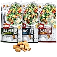 Vista 1 de Gefen Paquete variado de crutones sazonados de 5.2 onzas (paquete de 3) sin lácteos César picante, hierba italiana y ajo de cebolla Perfecto