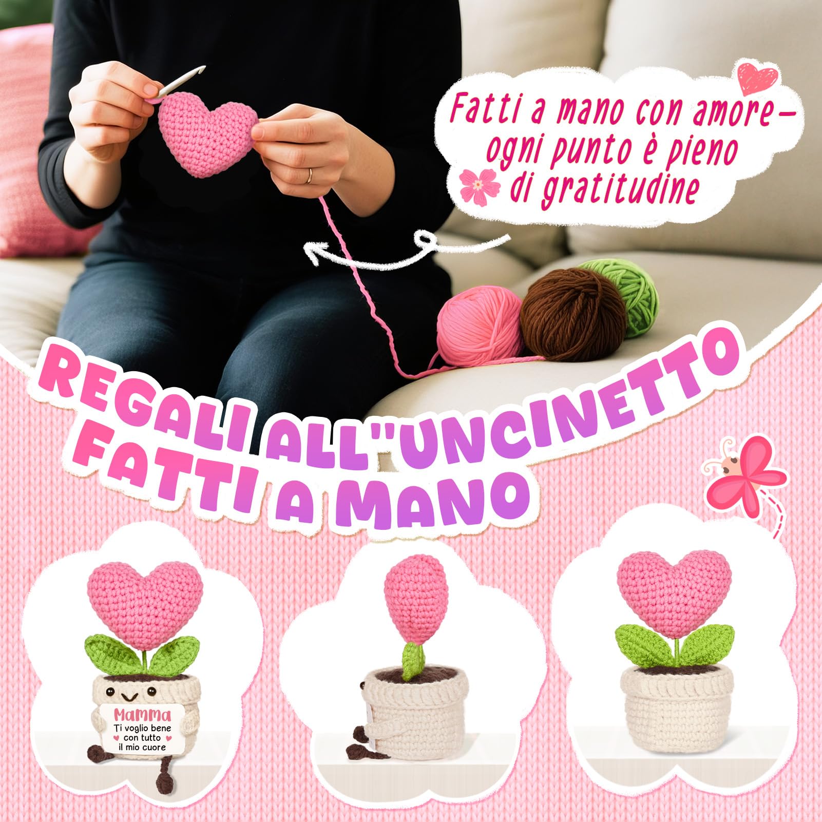 Regalo Mamma, Regalo Mamma Compleanno - Cuore Fiore all’Uncinetto di Supporto Emotivo, Idee Regali Mammina Natale
