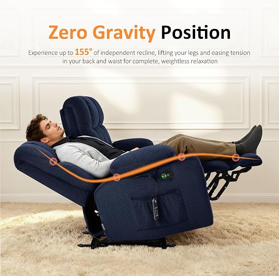 MCombo 80.7 W 3 Seater Power Reclining Sofa with Heat and Vibration Massage, Zero Gravity Recliner Sofa Couch for Living Room, Fabric 6316M3 (Navy Blue, 3-Seater)